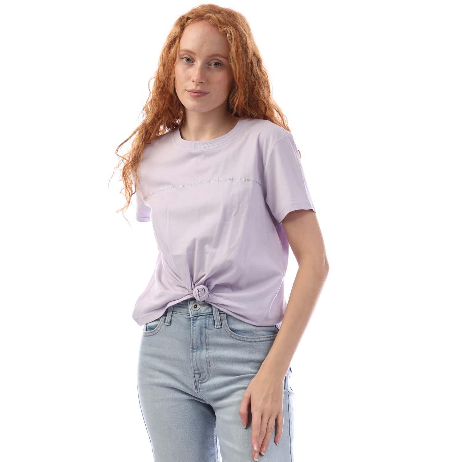 Purple - DKNY - Rhinestone Stripe Logo  T-Shirt - 1