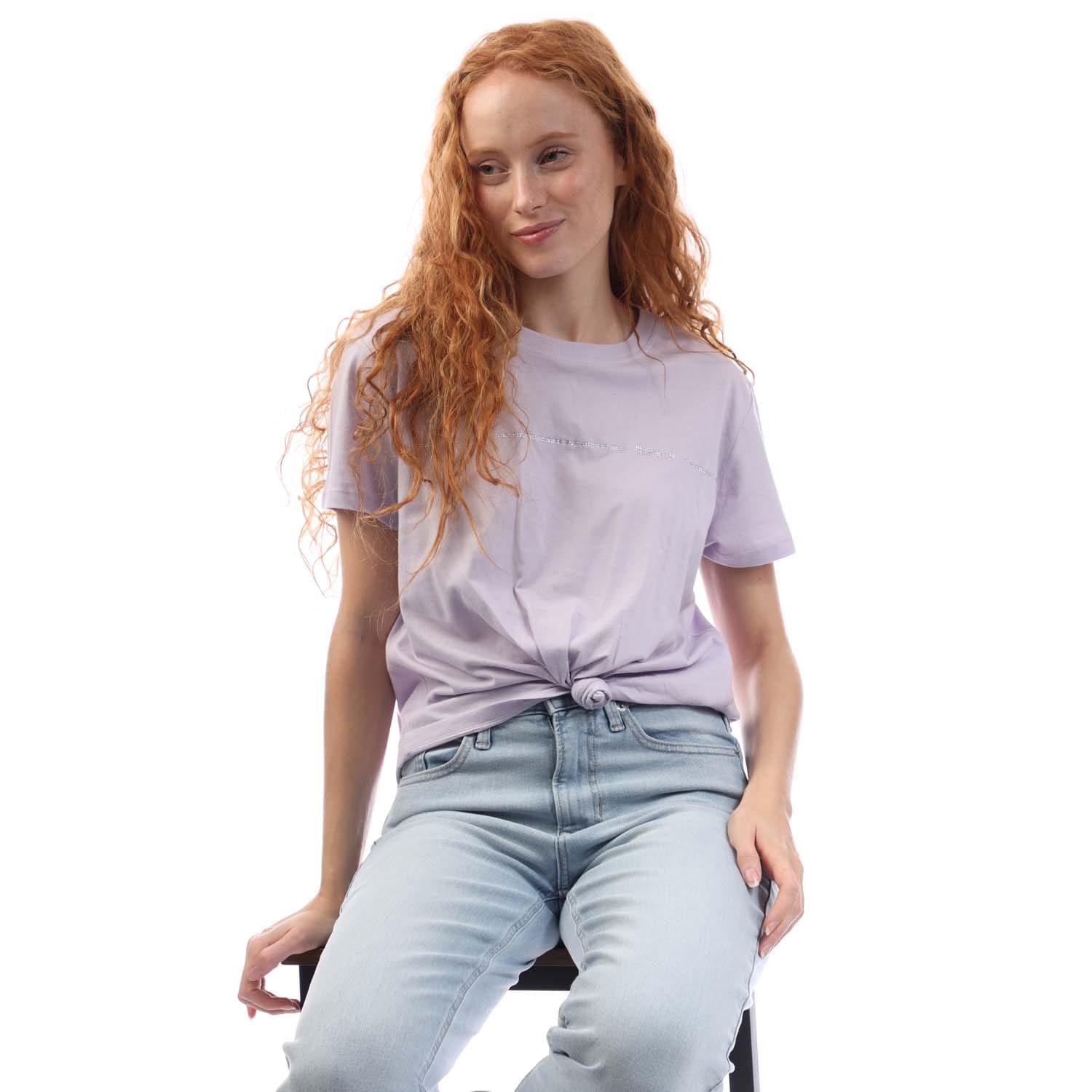 Purple - DKNY - Rhinestone Stripe Logo  T-Shirt - 4