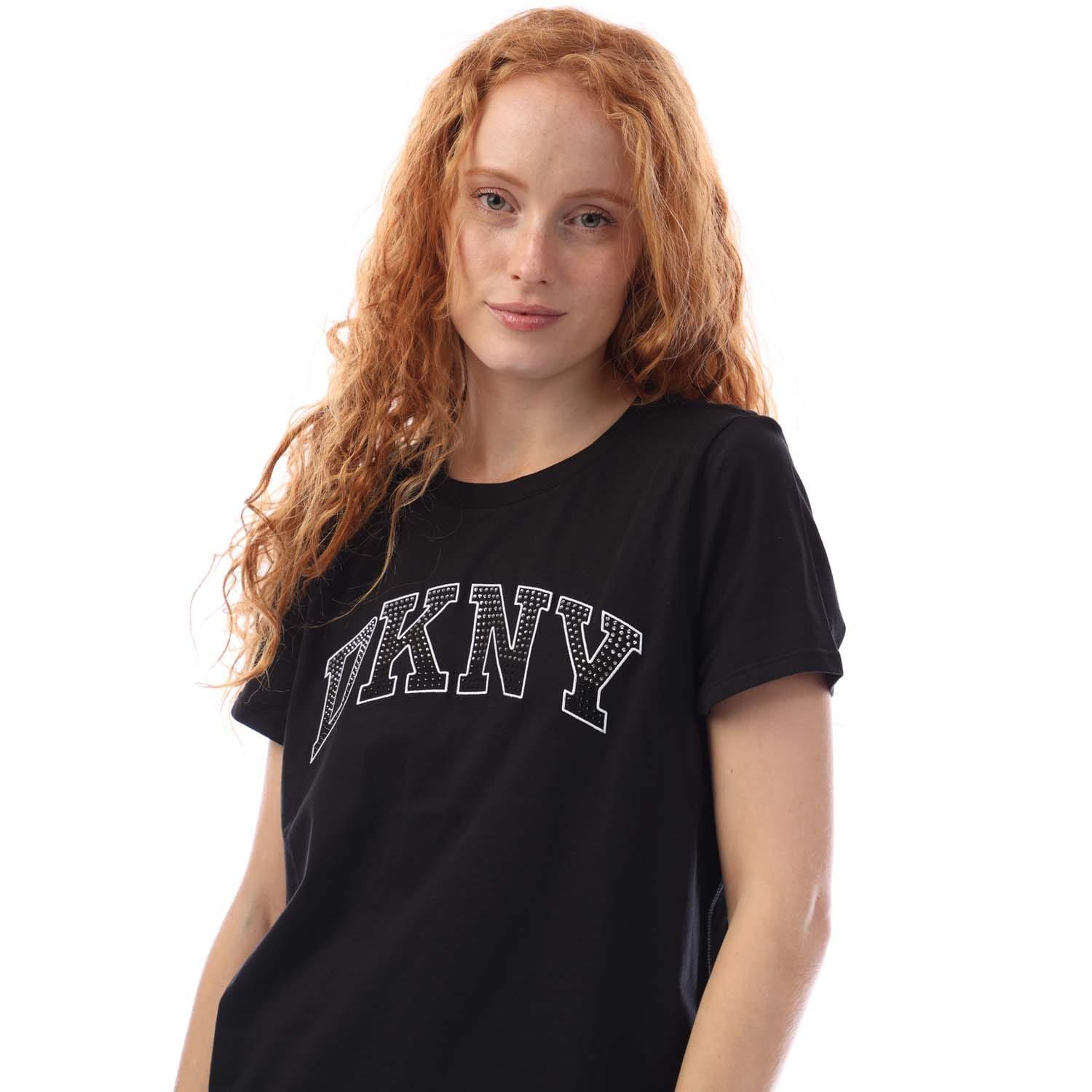 Black Grey Whit - DKNY - Arched Varsity Rhinestone Logo  T-Shirt - 2