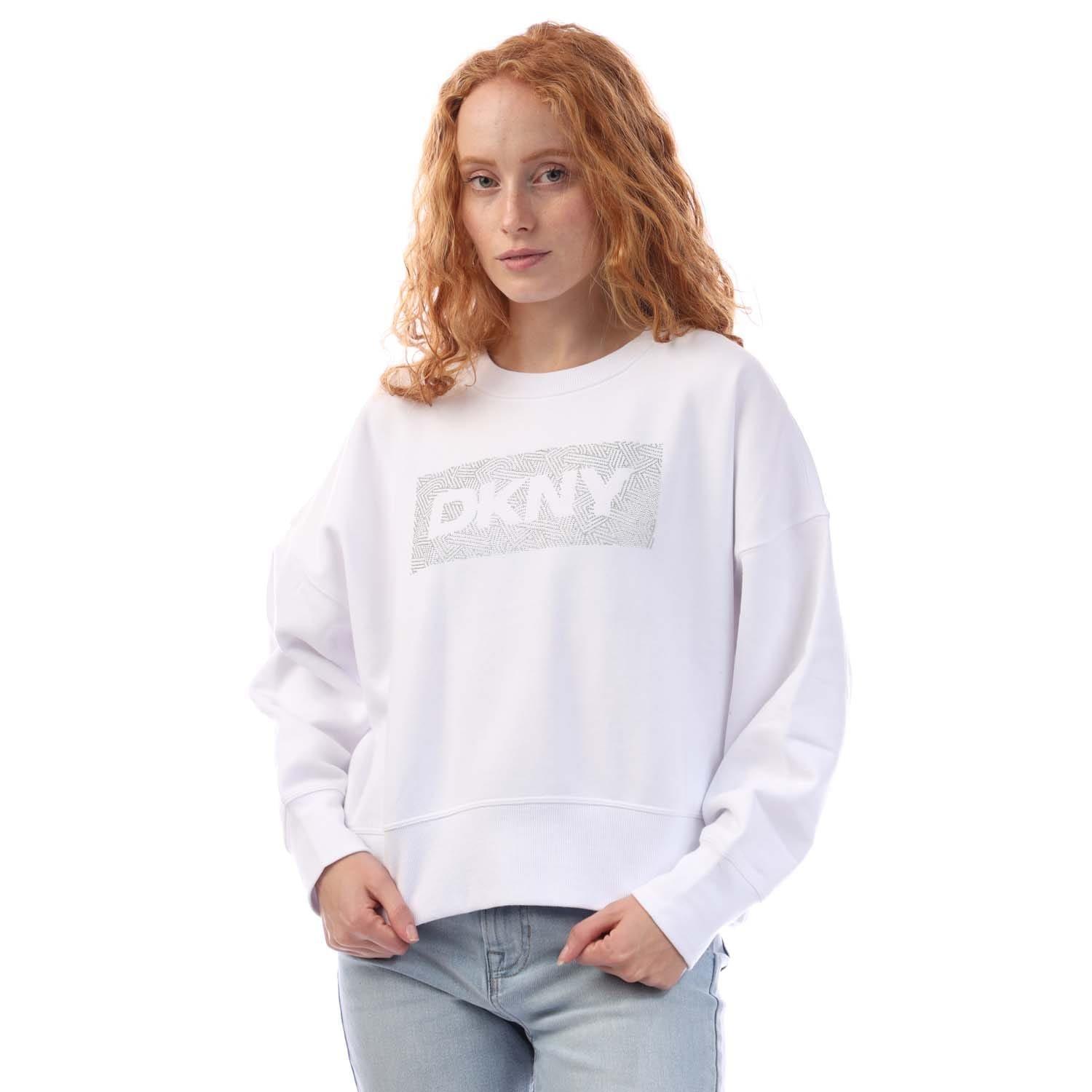 White - DKNY - Rhinestone Crosswalk Crew Sweatshirt - 2