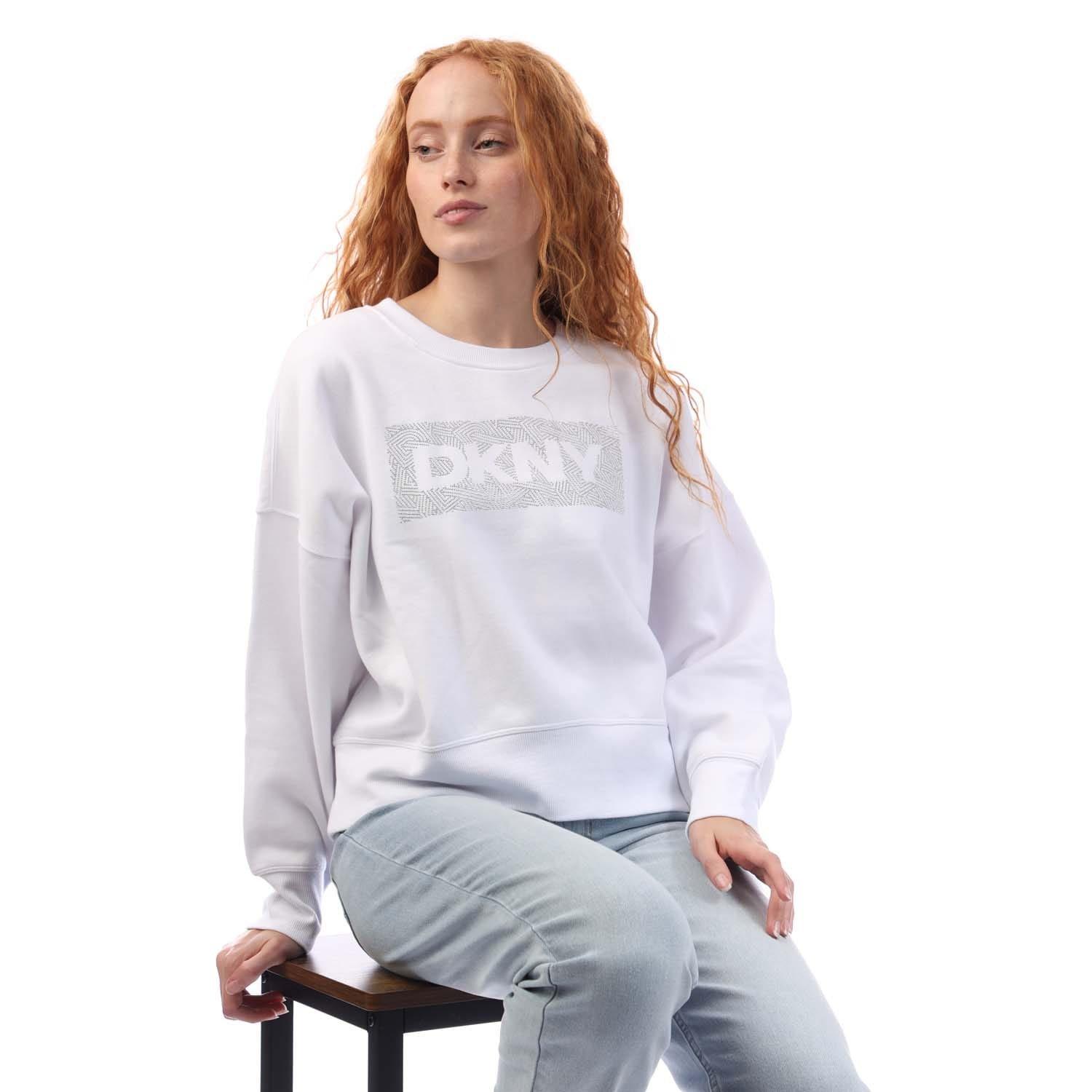 White - DKNY - Rhinestone Crosswalk Crew Sweatshirt - 4