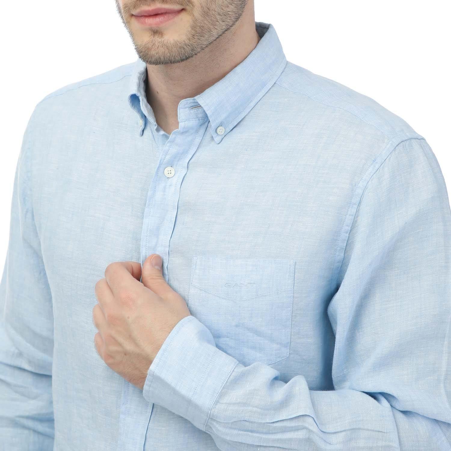 Blue - Gant - Regular Fit Linen Shirt - 3