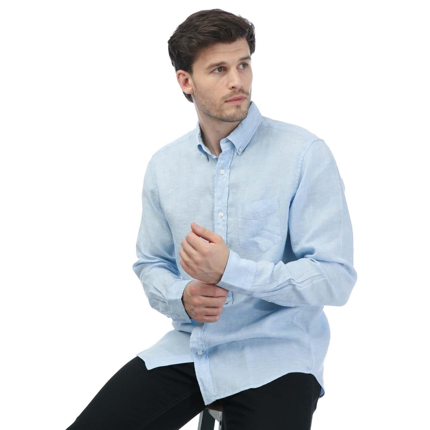 Blue - Gant - Regular Fit Linen Shirt - 4