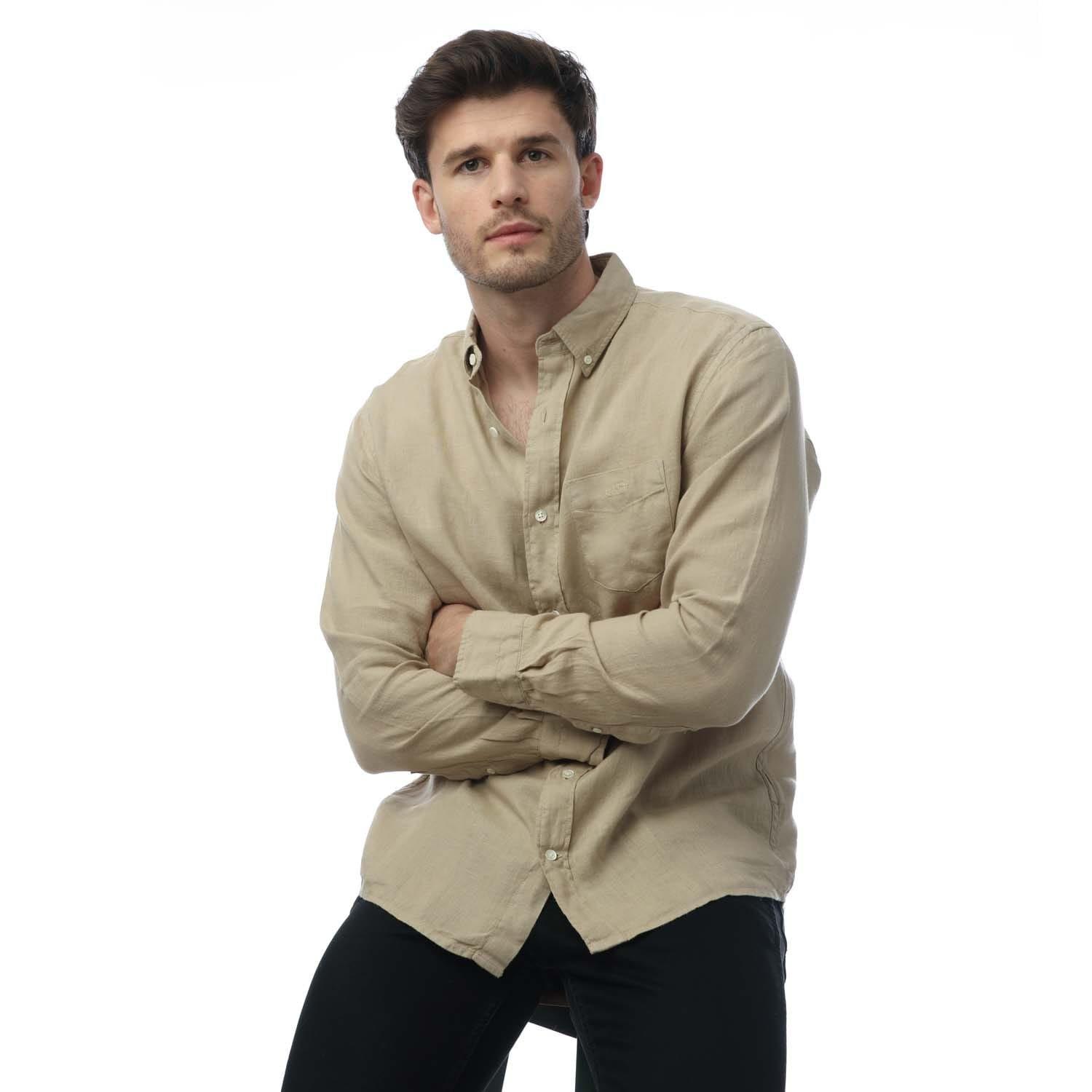 Beige - Gant - Regular Fit Garment Dyed Linen Shirt - 4