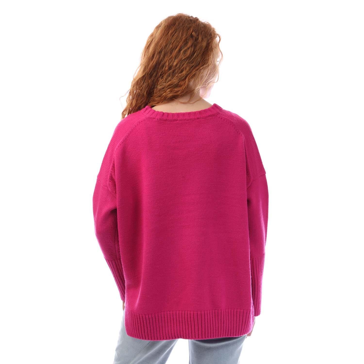 Pink Purple - DKNY - Varsity Logo Intarsia Crew Neck Knit Sweater - 3