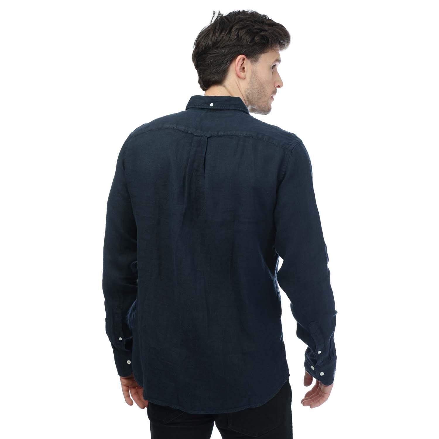 Navy - Gant - Regular Fit Garment Dyed Linen Shirt - 2