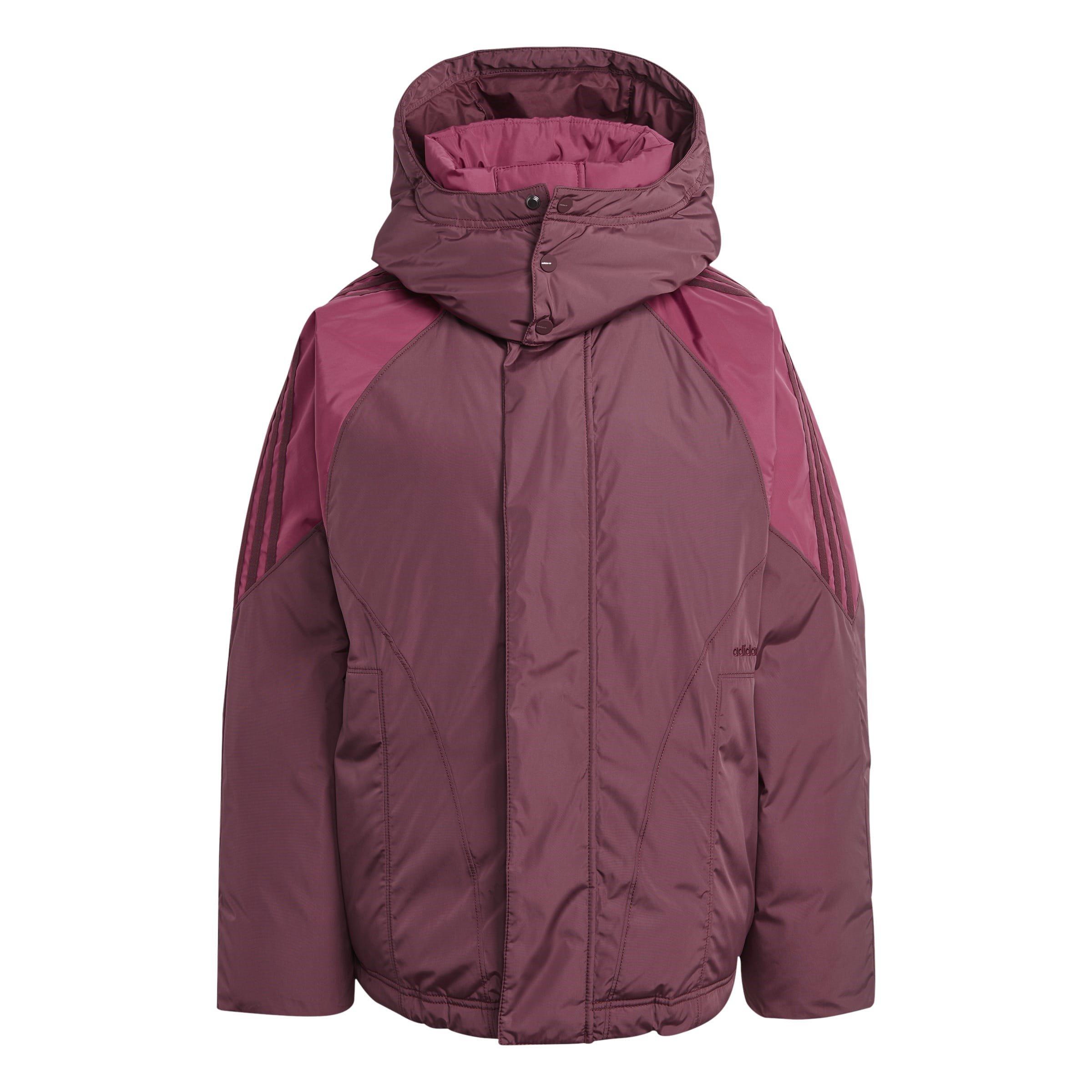 Burgundy - adidas Originals - Women's Logo Detachable Hood Mid-Length Duck Down Jacket