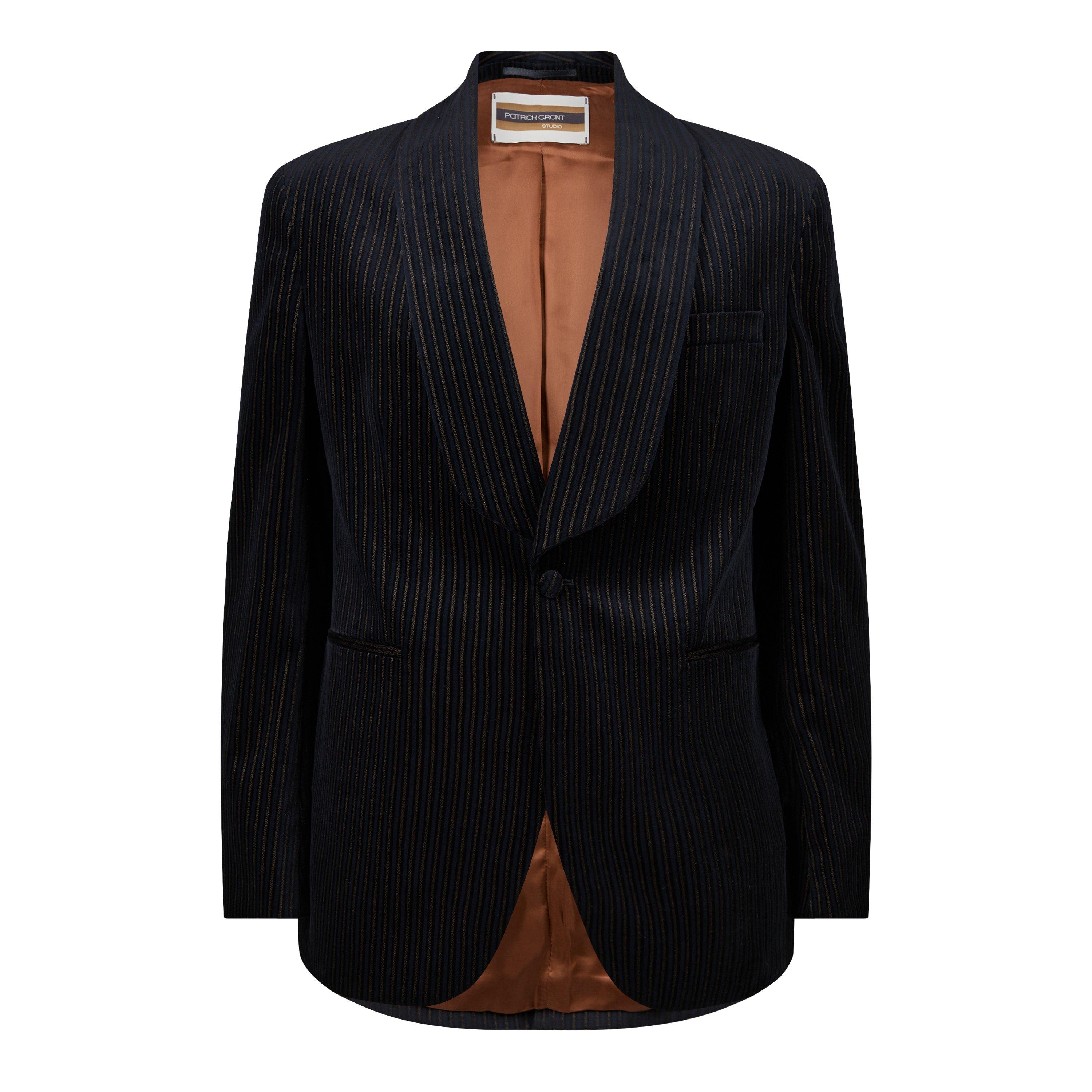NavyNeut Strpe - Patrick Grant Studio - Men's Chap Stripe Velvet Tailored Fit Tuxedo Jacket - 1