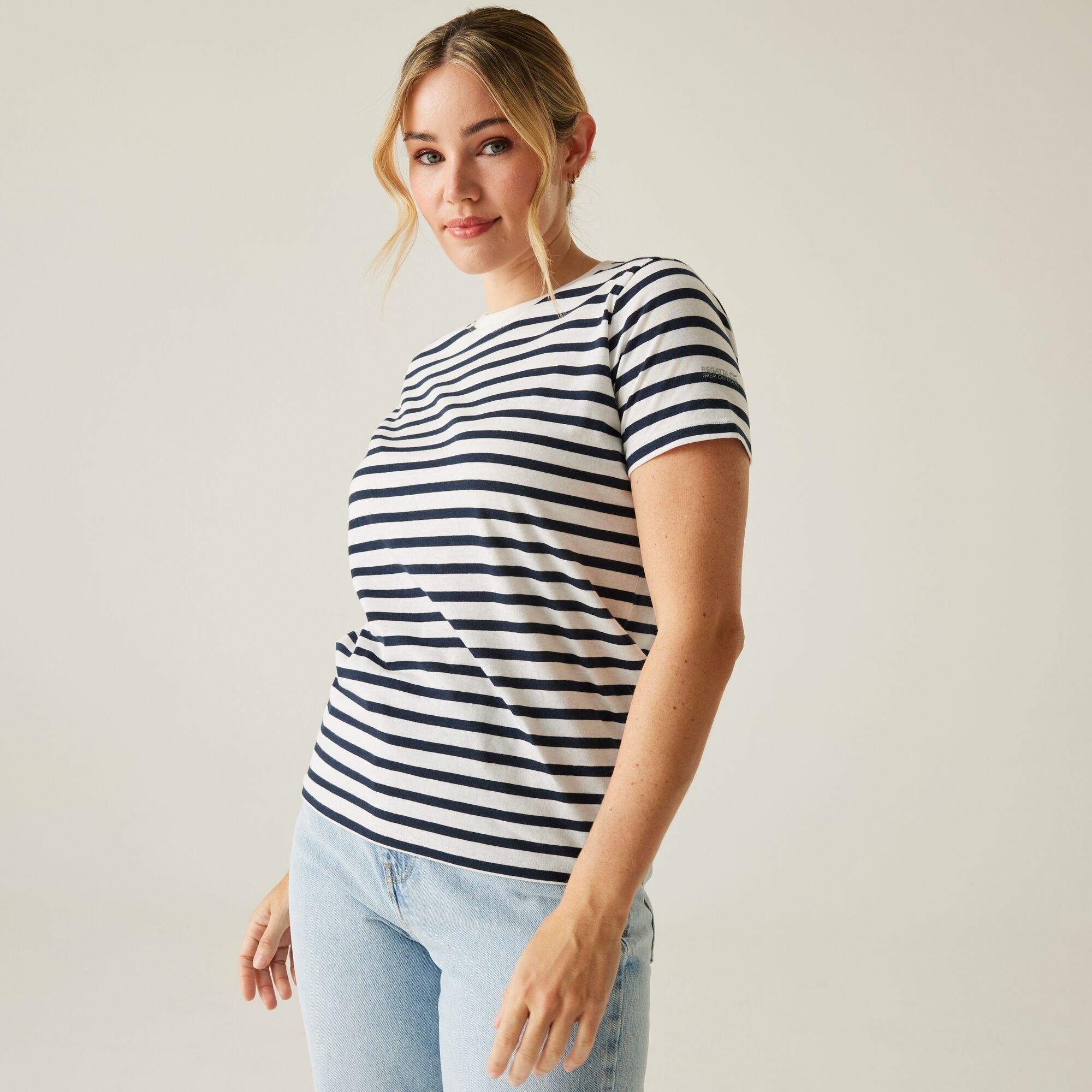 Regatta Women's Bayletta Short-Sleeved T-Shirt - White/Navy Stri - 14