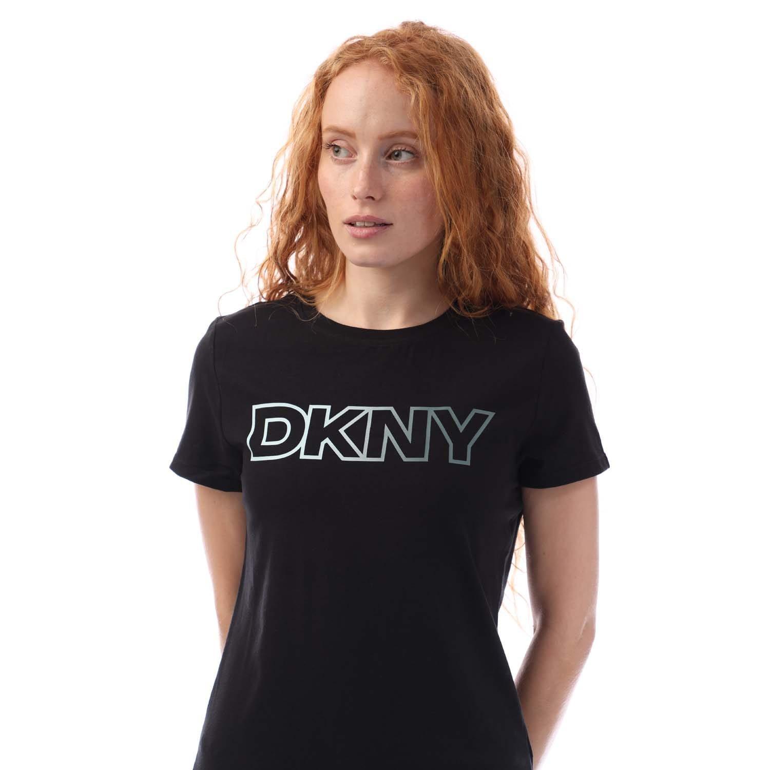 Black - DKNY - Ombre Outline Logo Crew Neck T-Shirt - 2