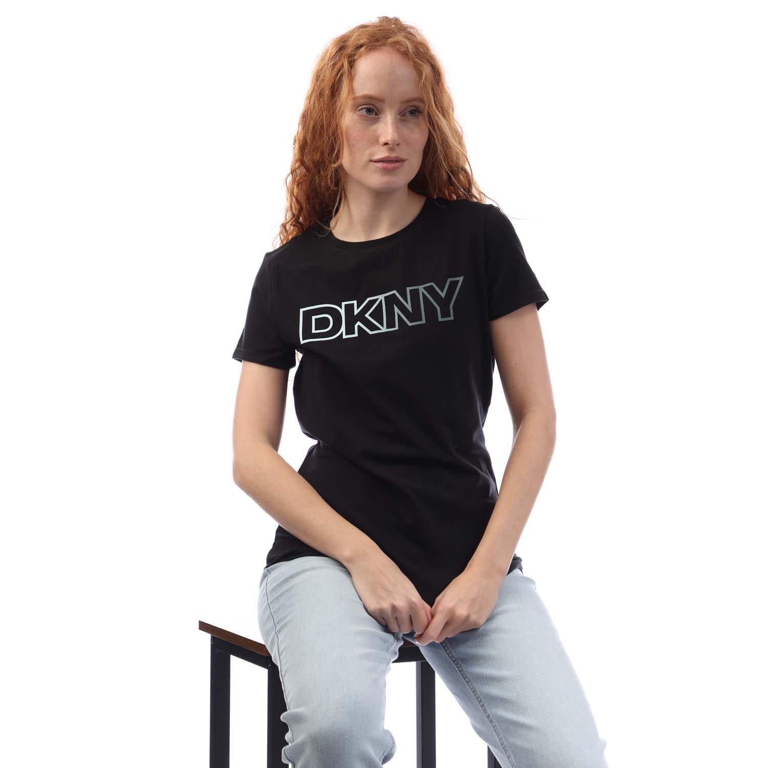 Black - DKNY - Ombre Outline Logo Crew Neck T-Shirt - 4