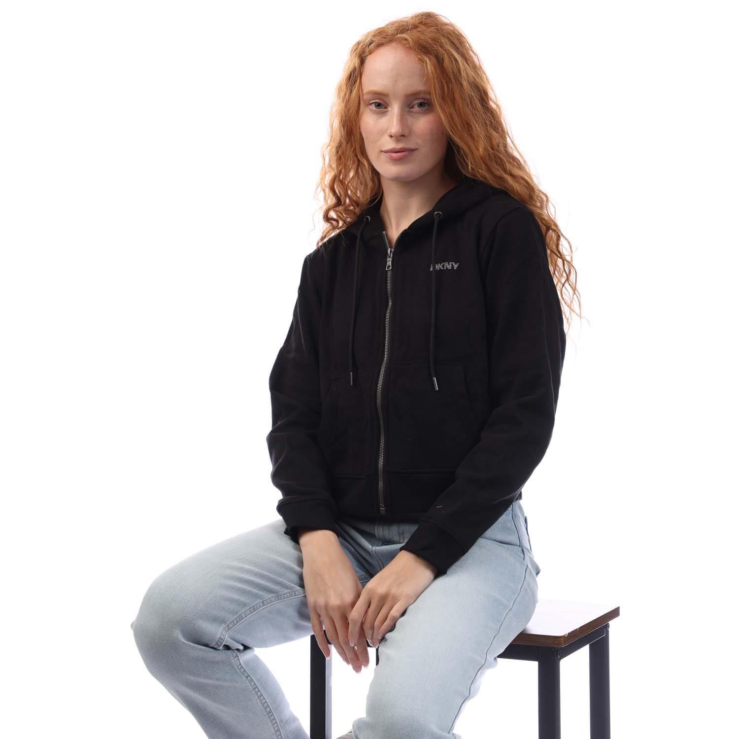 Black - DKNY - Mini Studded Logo Full Zip  Hoodie - 4