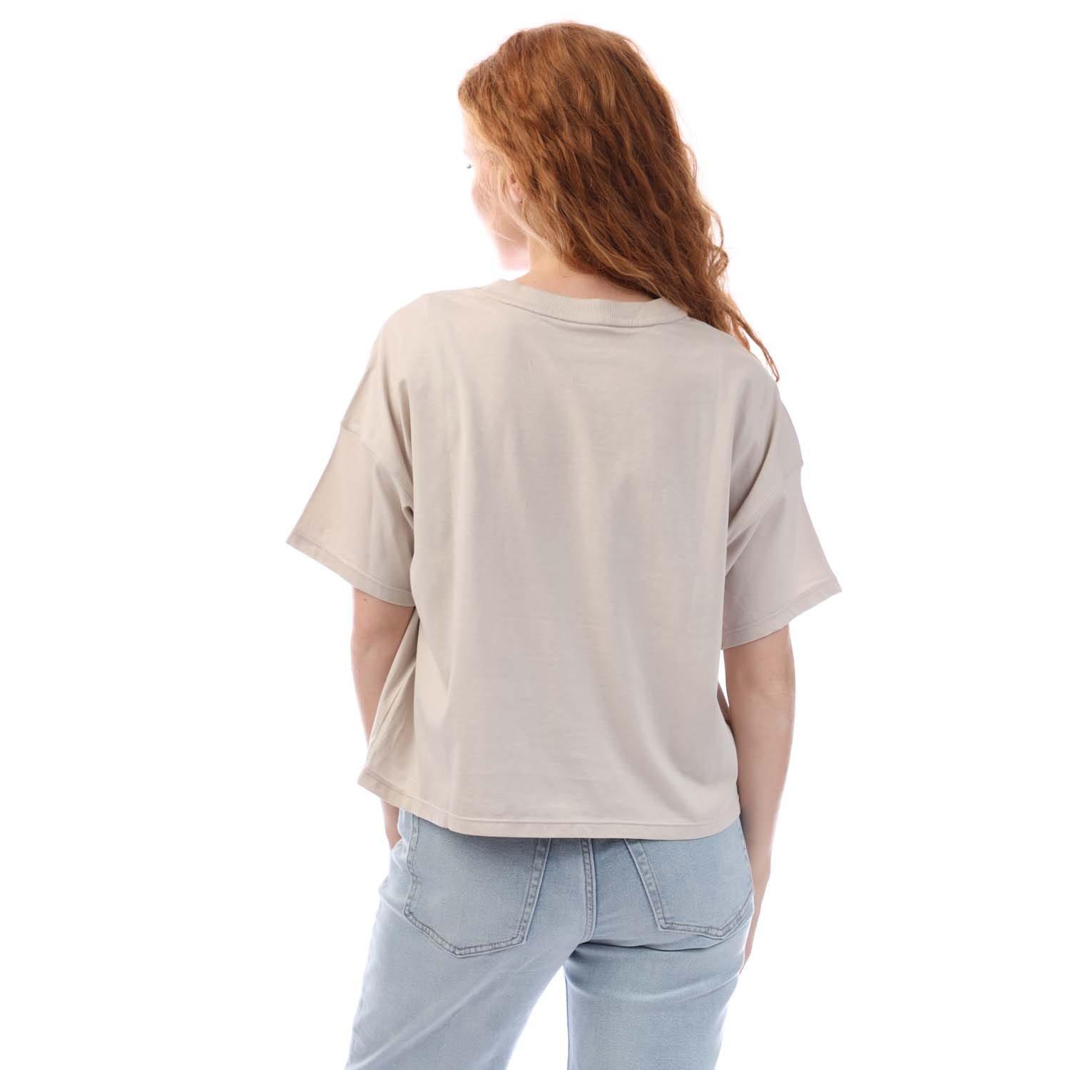 Beige - DKNY - Flaked Rhinestone Logo T-shirt - 3