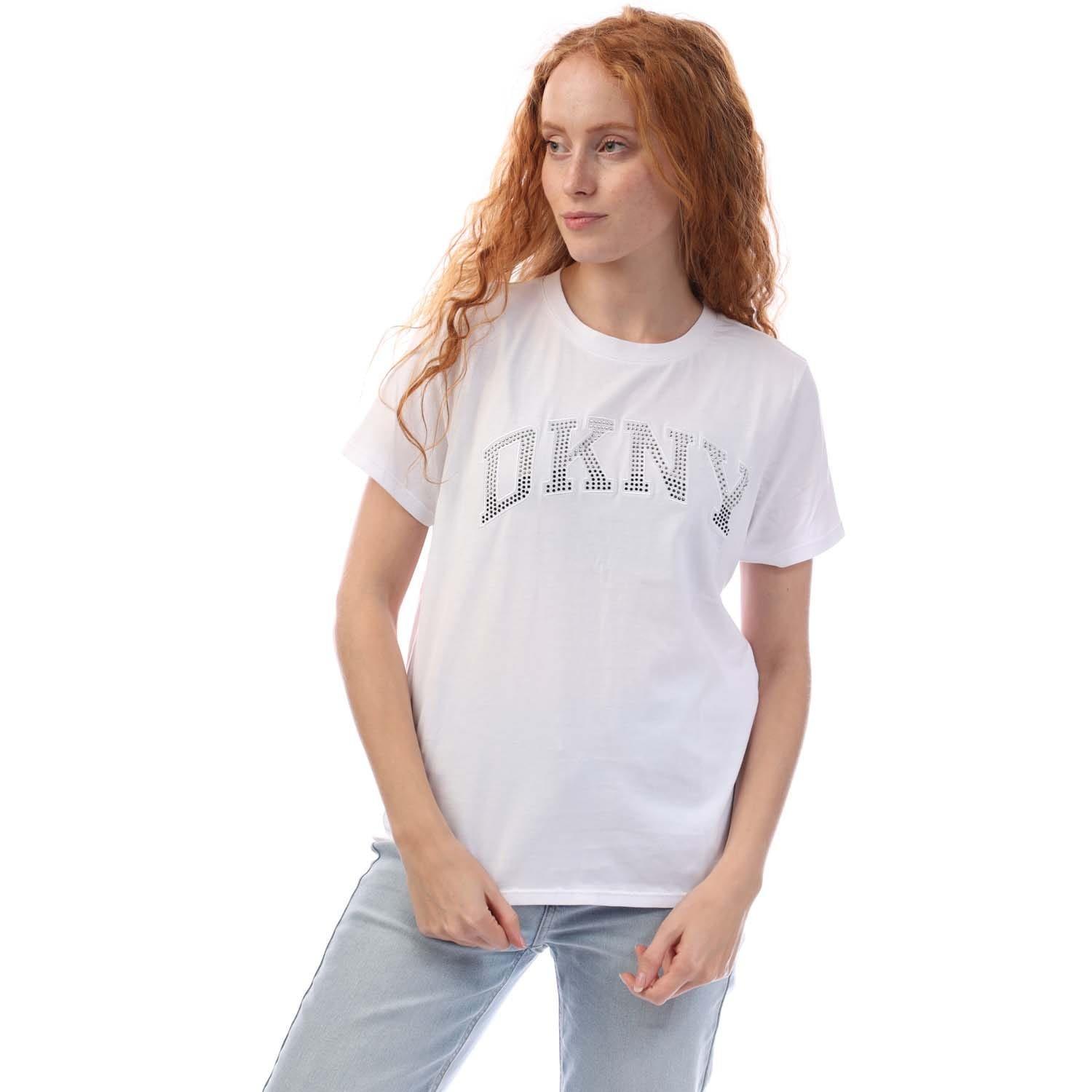 DKNY Arched Varsity Rhinestone Logo  T-Shirt