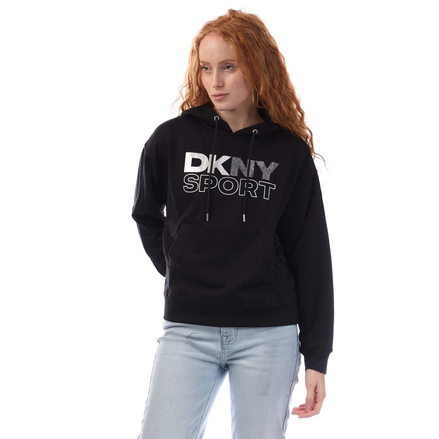 Black Silver - DKNY - Foil Rhstn Logo Hoody - 1