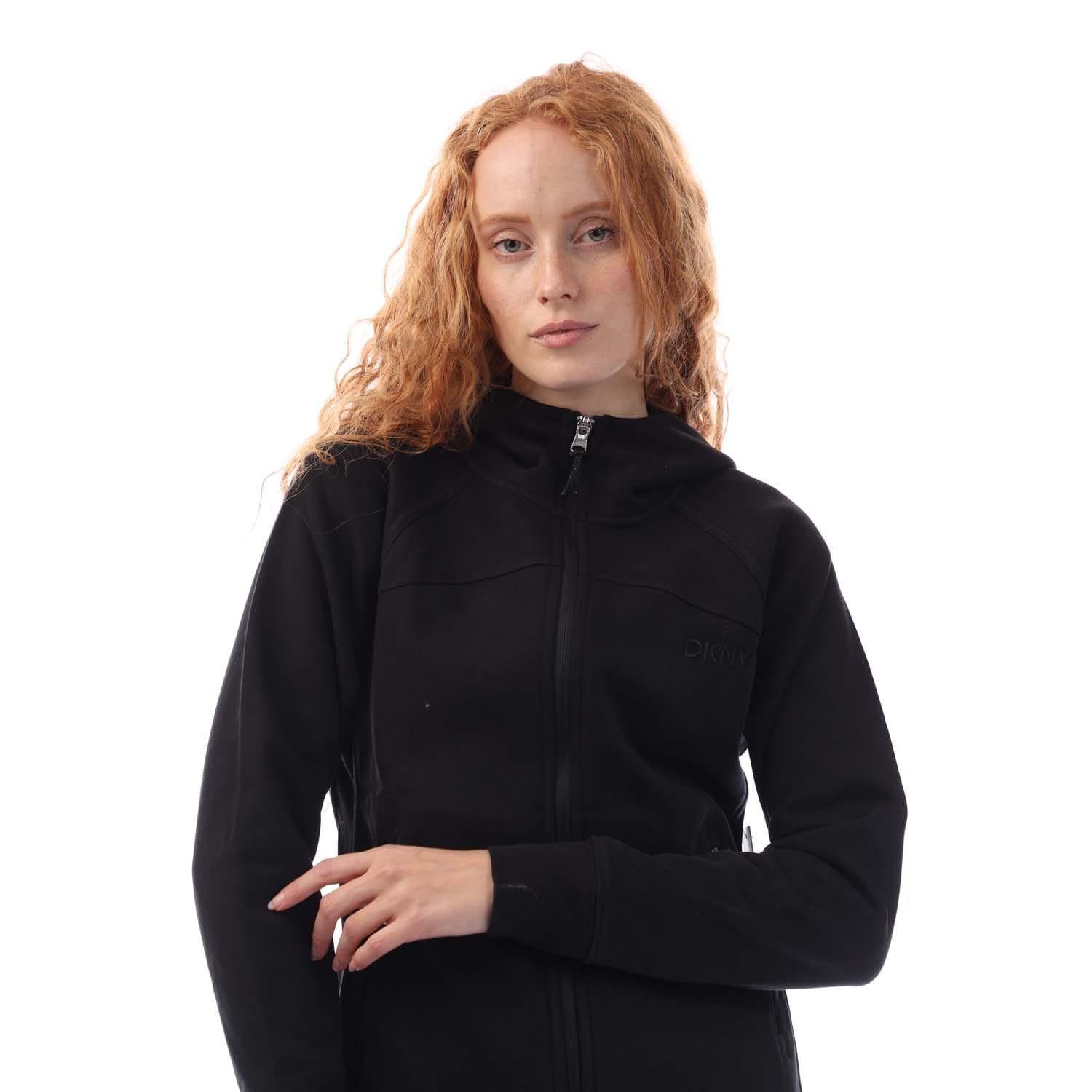 Black - DKNY - Embellished Logo Fitted Full Zip Hooded - 2