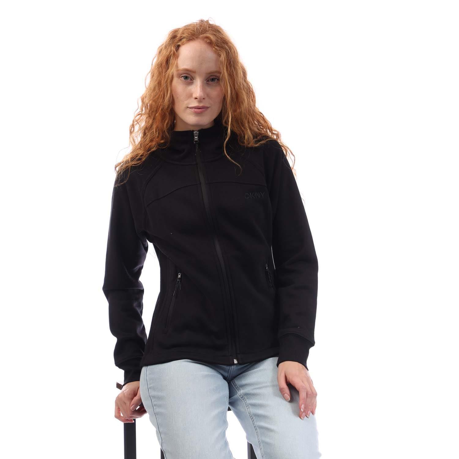 Black - DKNY - Embellished Logo Fitted Full Zip Hooded - 4