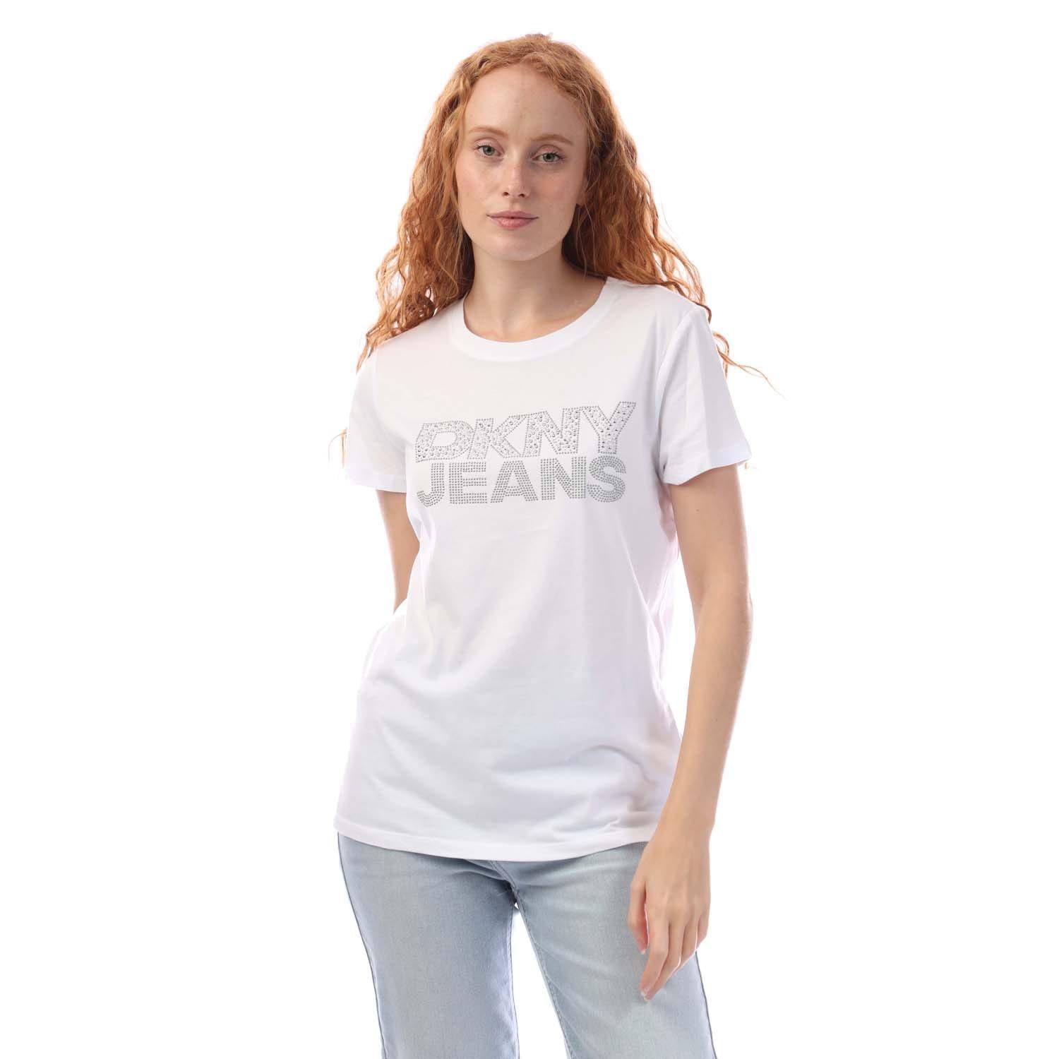 White Silver - DKNY - RHINESTUD Logo T-Shirt - 1