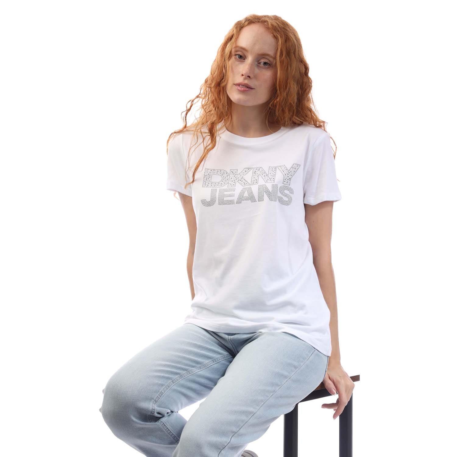 White Silver - DKNY - RHINESTUD Logo T-Shirt - 4