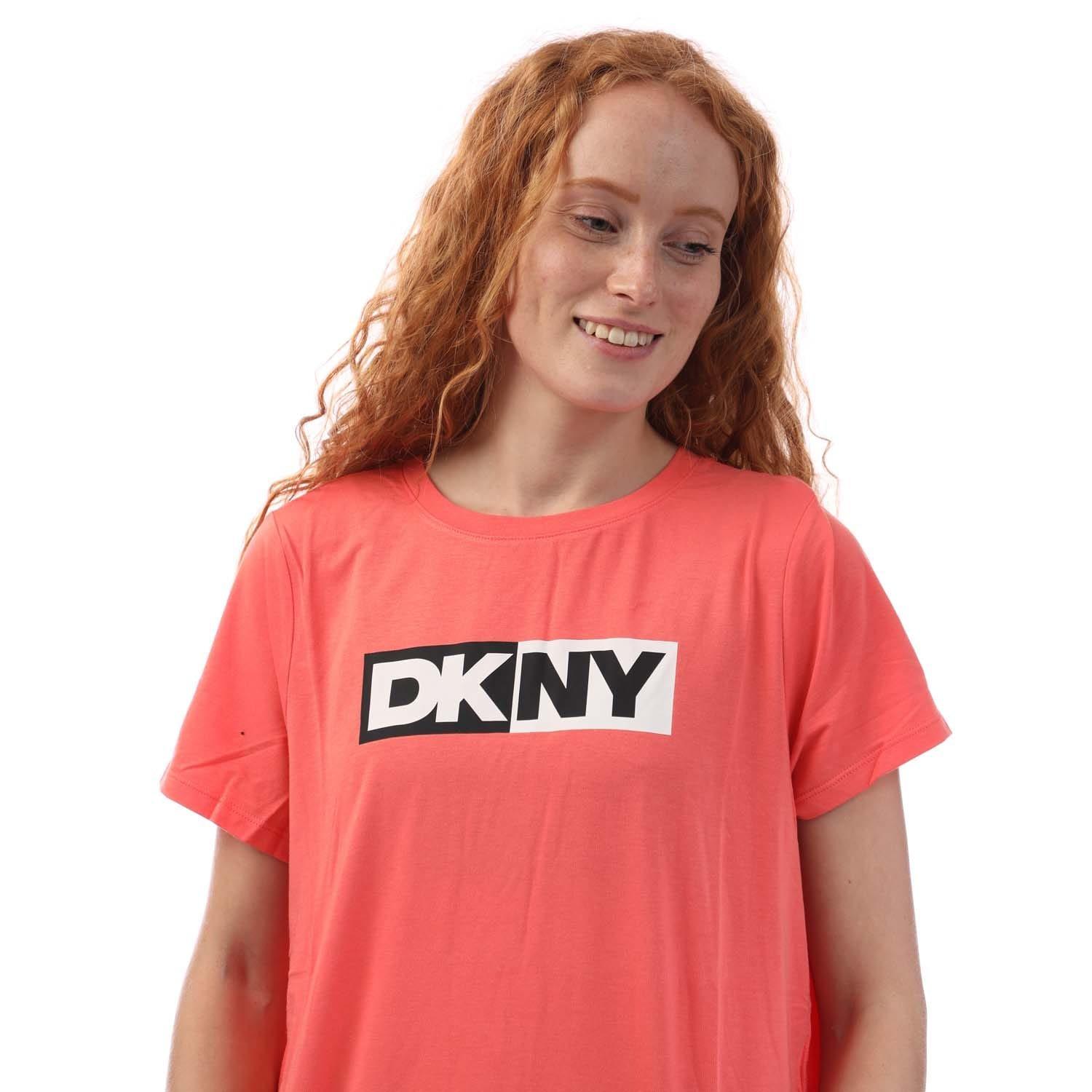 Pink - DKNY - Two Tone Logo Crew Neck T-Shirt - 2
