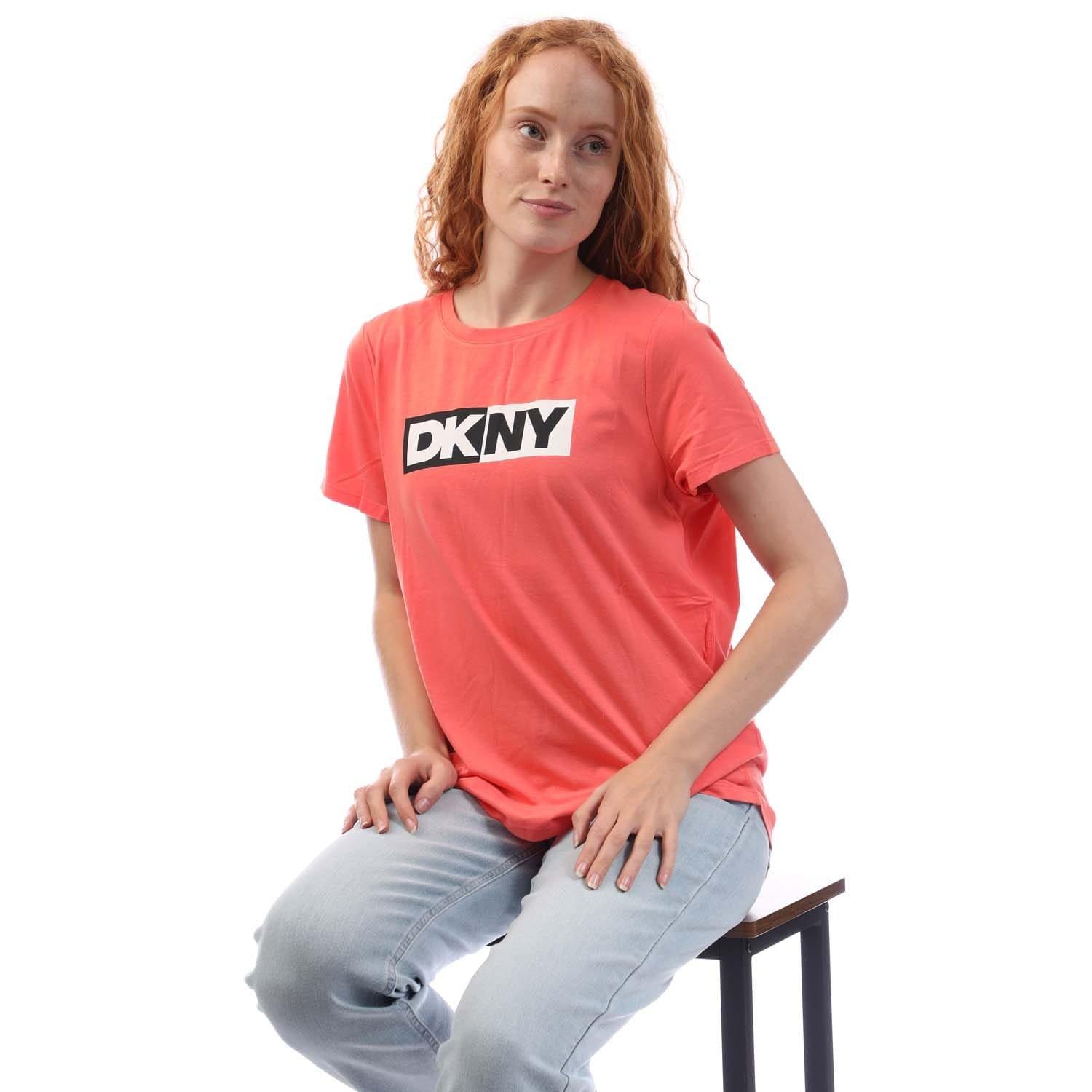 Pink - DKNY - Two Tone Logo Crew Neck T-Shirt - 4