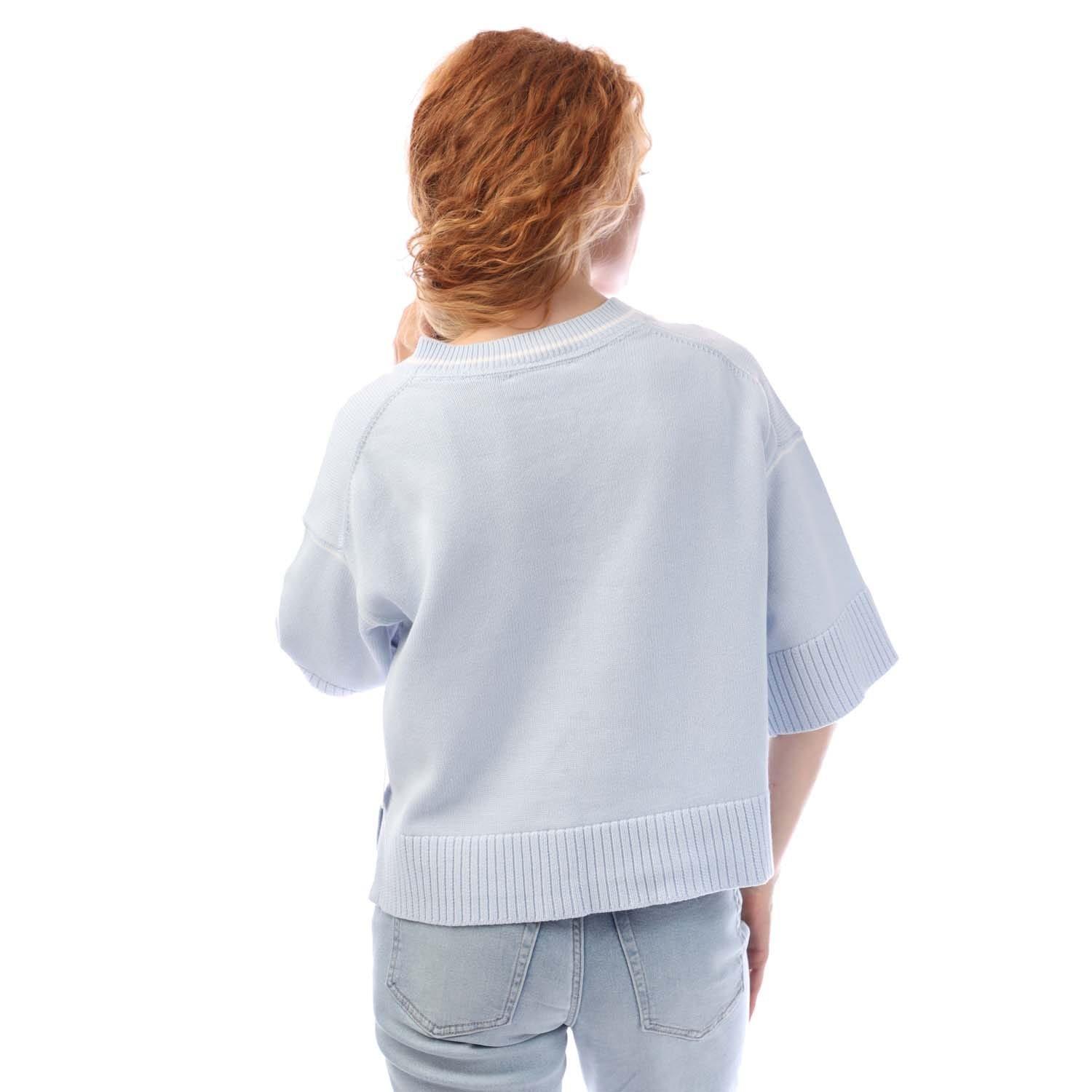 Purple - DKNY - V-Neck Varsity Logo Knit Sweater - 3