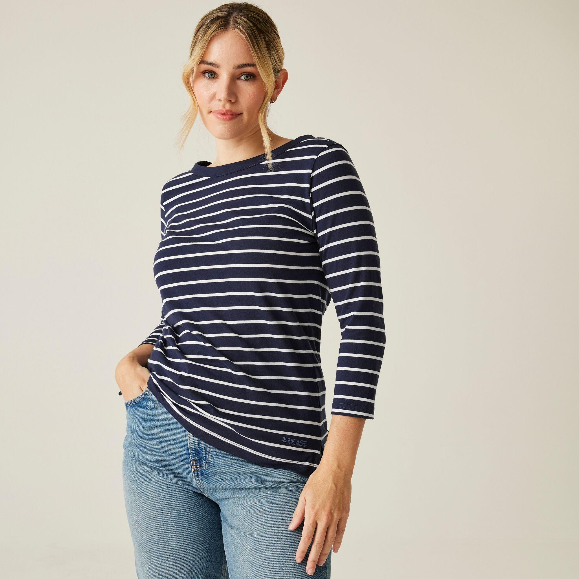 Regatta Women's Baylette Ii Upf 30+ T-Shirt - Navy/White Stri - 12