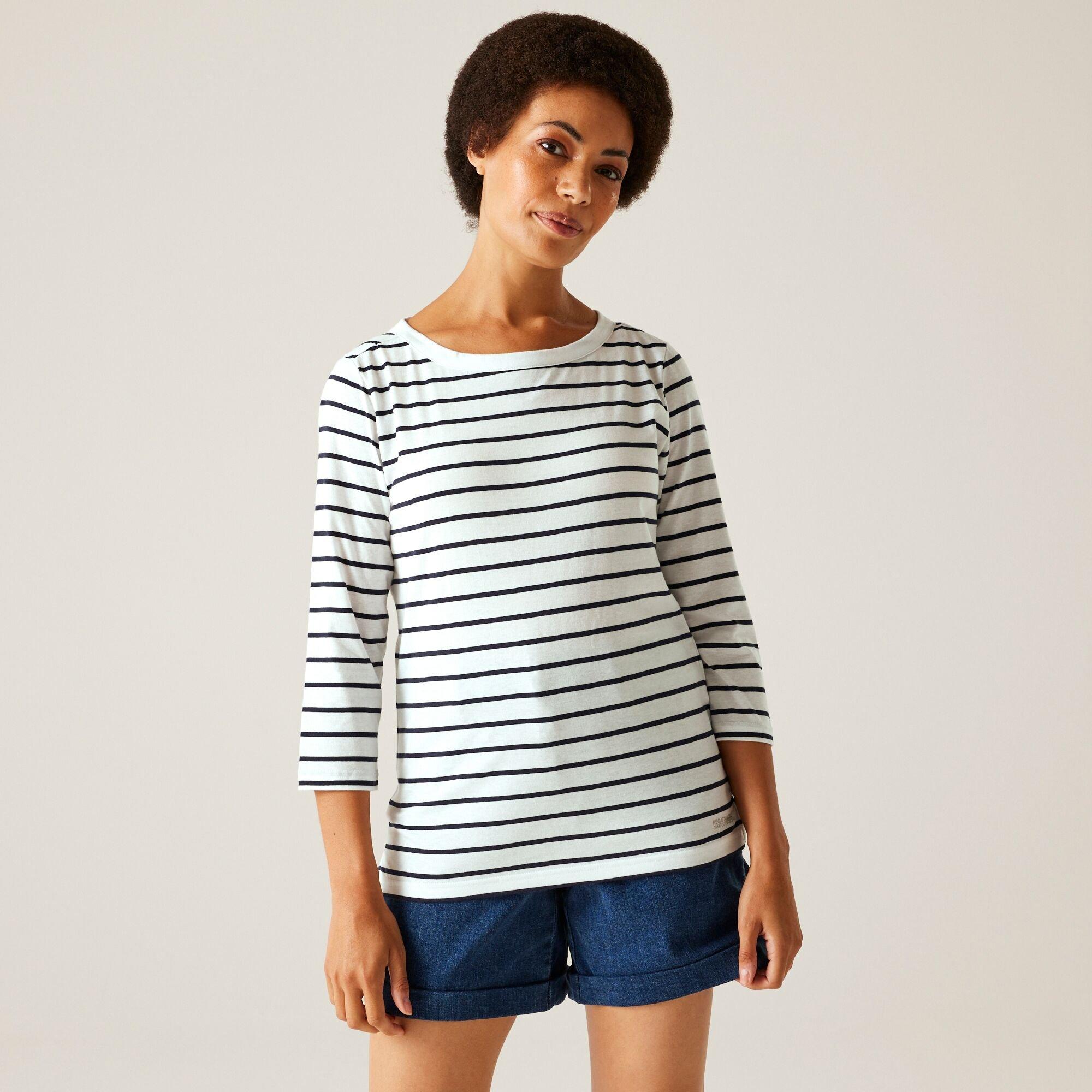 Regatta Women's Baylette Ii Upf 30+ T-Shirt - White/Navy Stri - 22