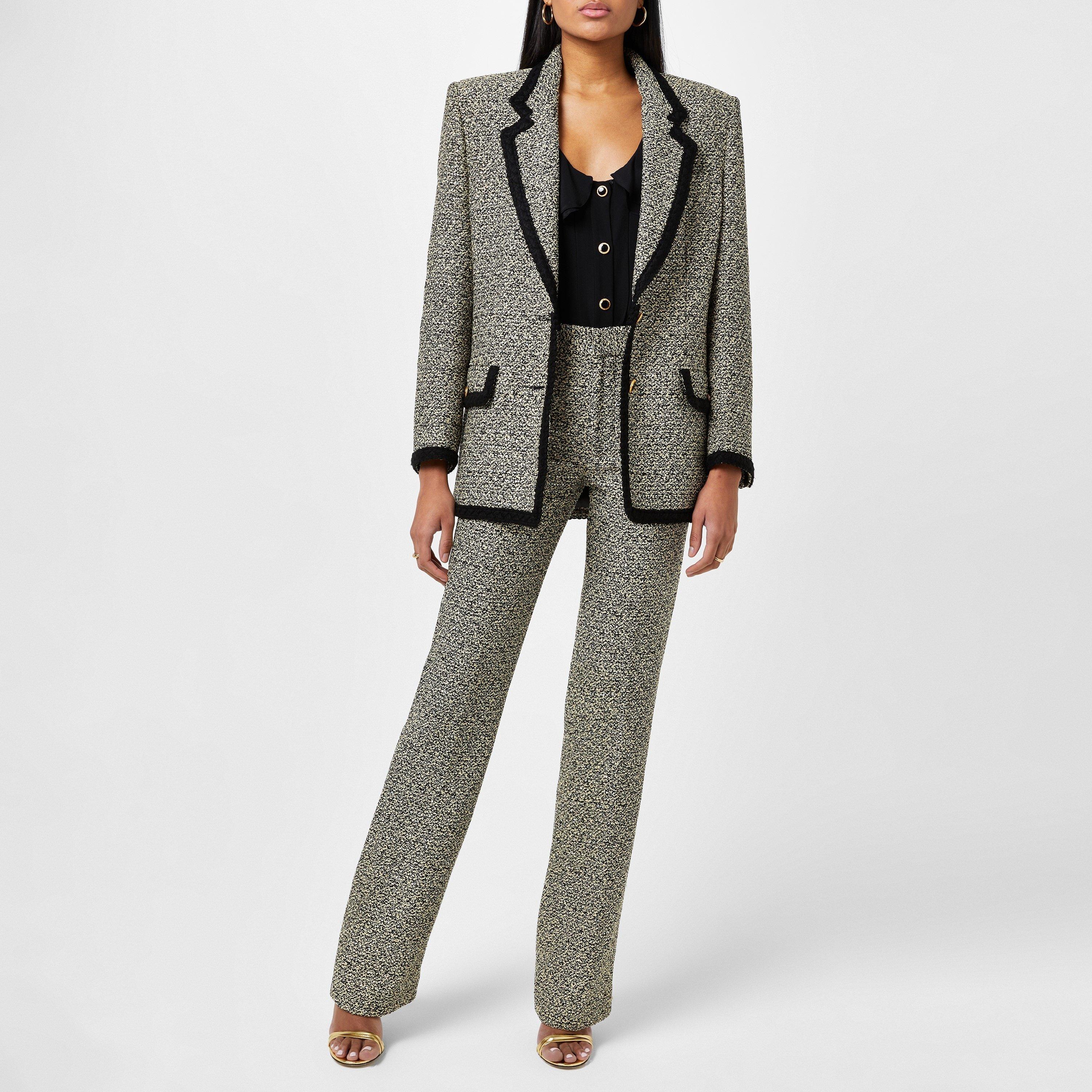 Yellow/Black - Alessandra Rich - Women's Sequin Tweed Tailored Trousers - 2