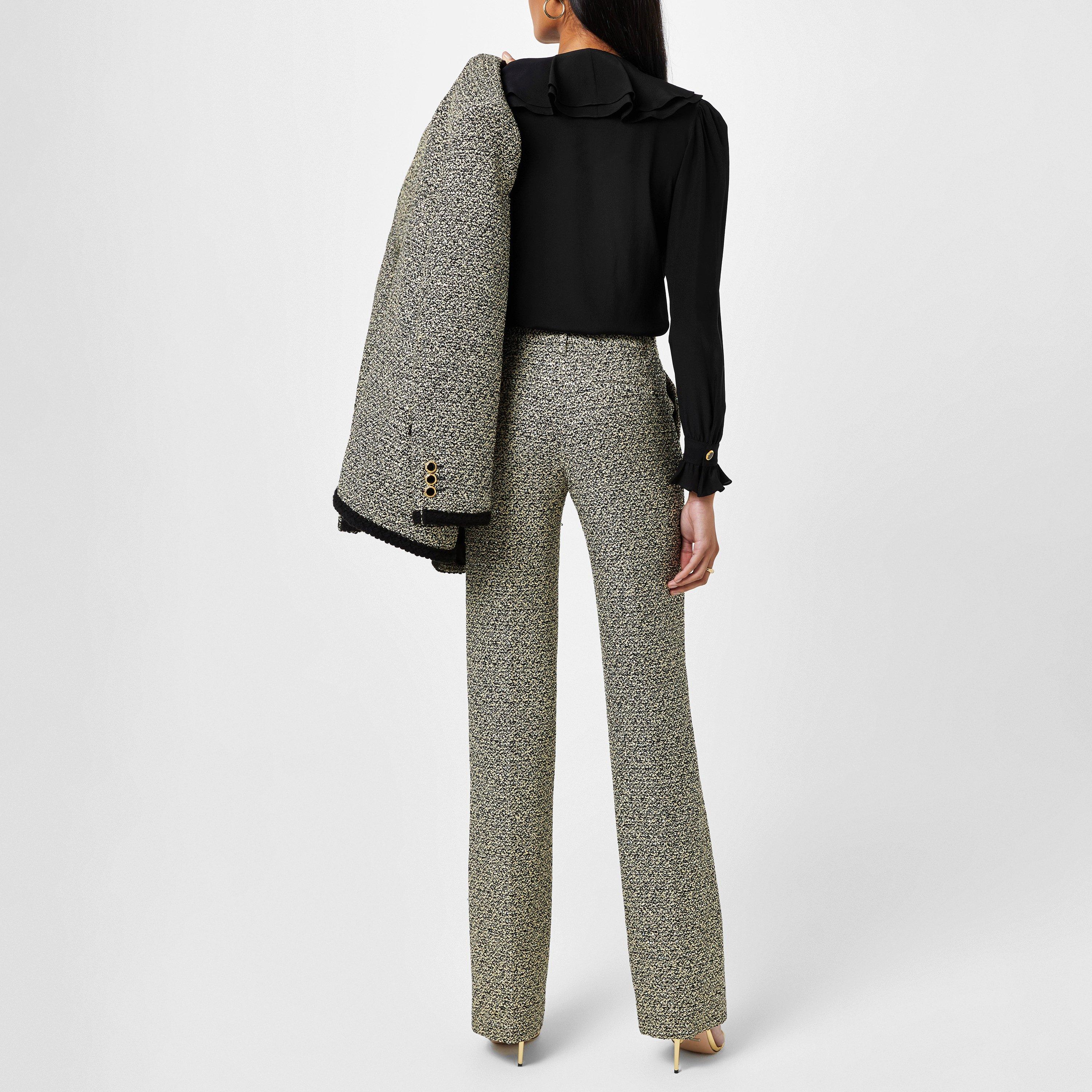 Yellow/Black - Alessandra Rich - Women's Sequin Tweed Tailored Trousers - 3