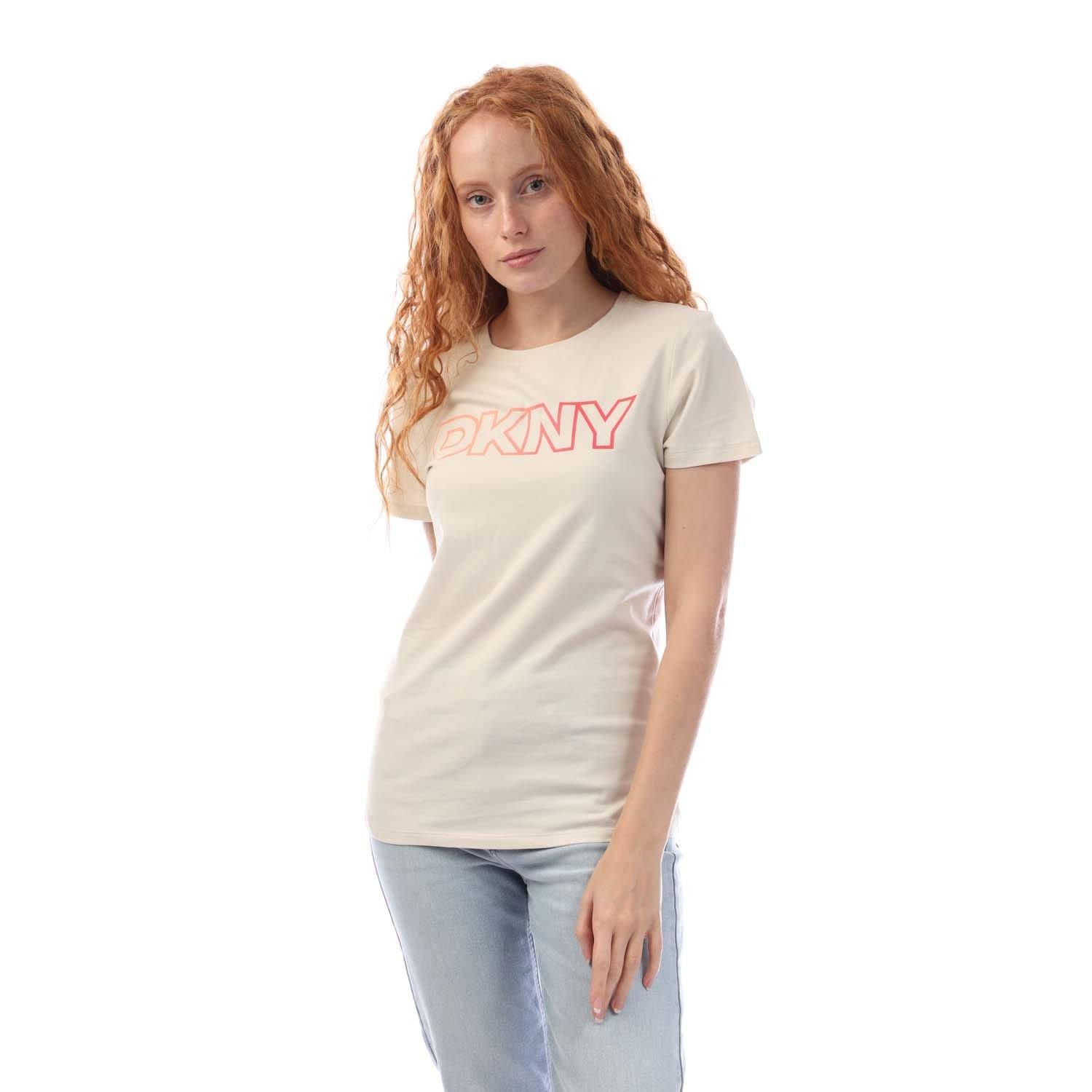 Peach - DKNY - Ombre Outline Logo Crew Neck T-Shirt - 1