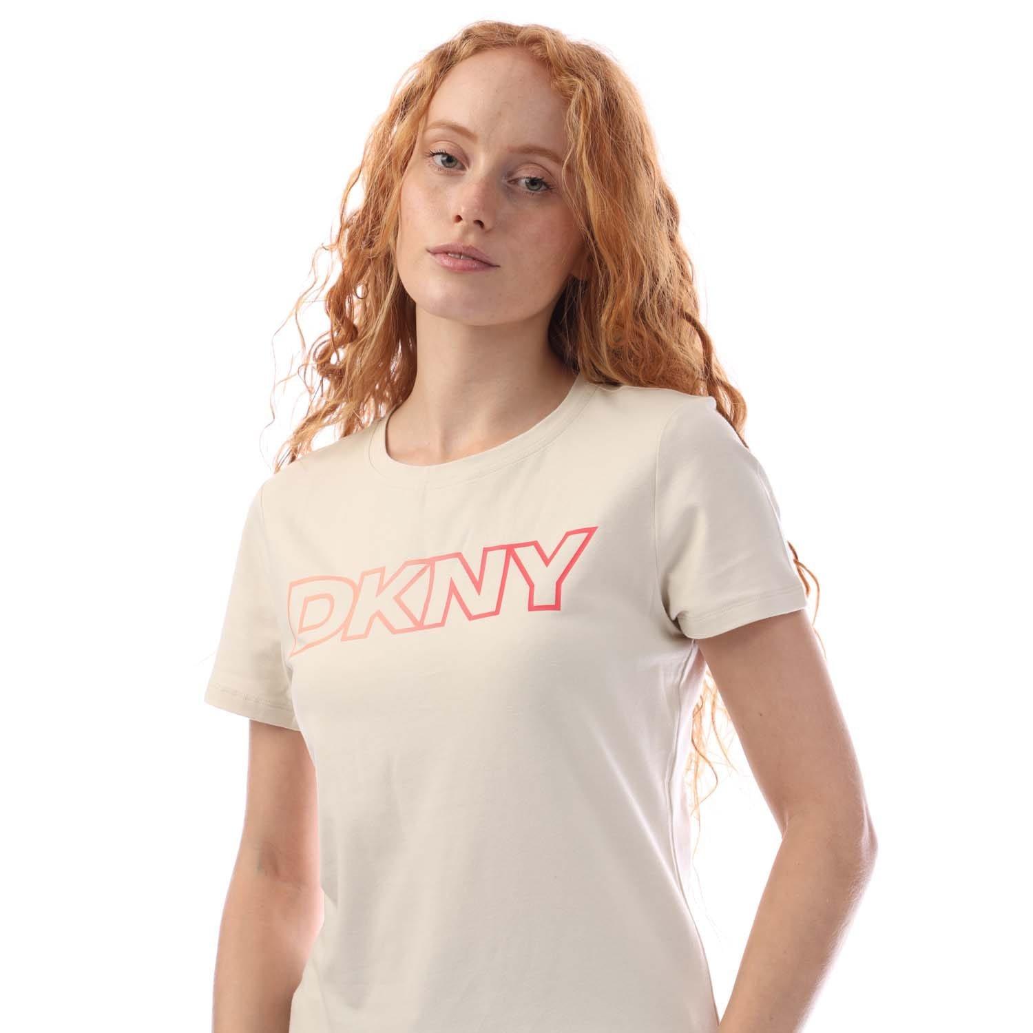 Peach - DKNY - Ombre Outline Logo Crew Neck T-Shirt - 2