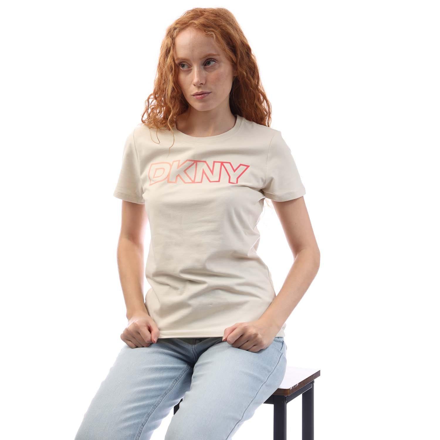 Peach - DKNY - Ombre Outline Logo Crew Neck T-Shirt - 4