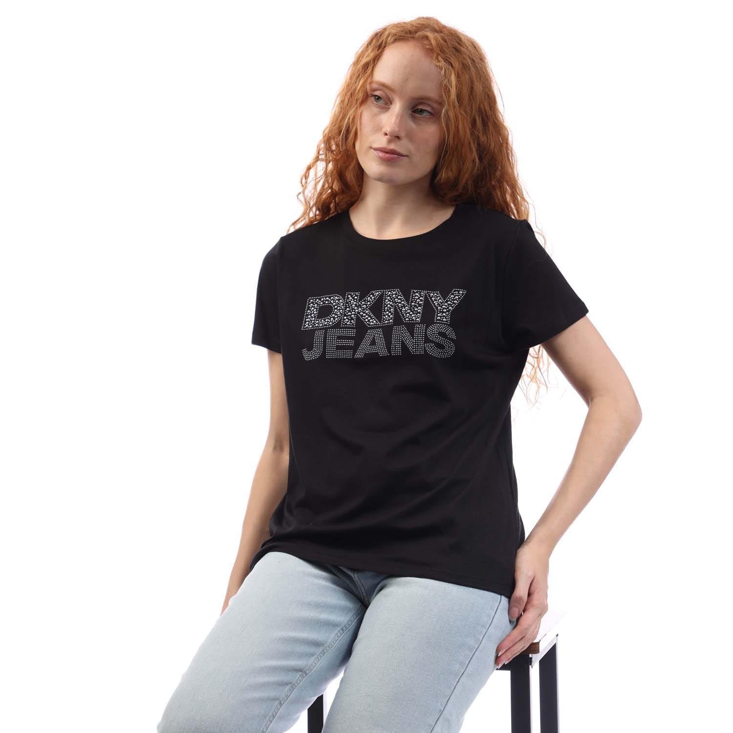 Black Silver - DKNY - RHINESTUD Logo T-Shirt - 4