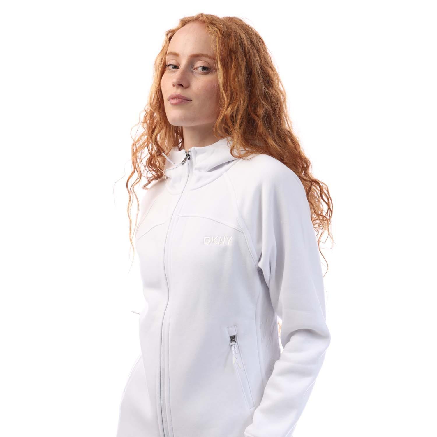 White - DKNY - Embellished Logo Fitted Hooded Sweatshirt - 2