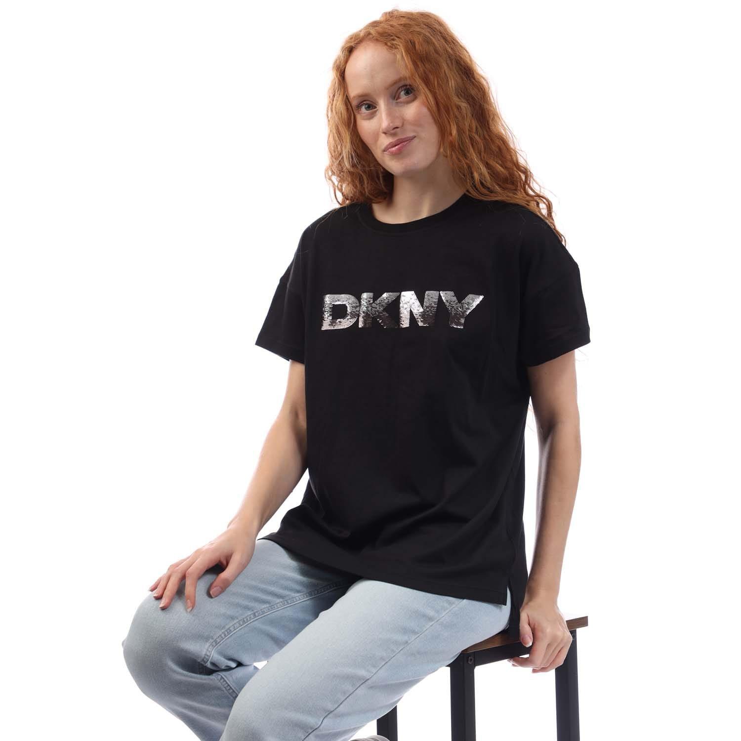 Black Grey - DKNY - Sequin Logo T-Shirt - 4