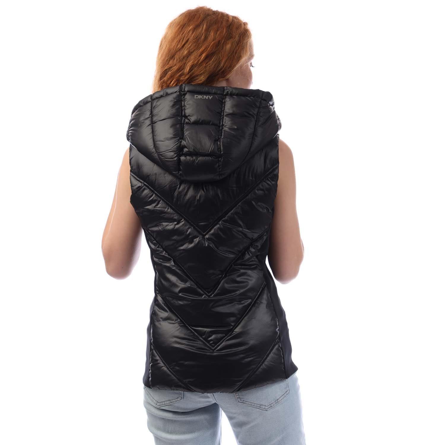 Black - DKNY - Hooded Puffer Vest - 3
