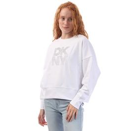 DKNY Mixed Rhinestone Stud Logo Crew Sweat Shirt