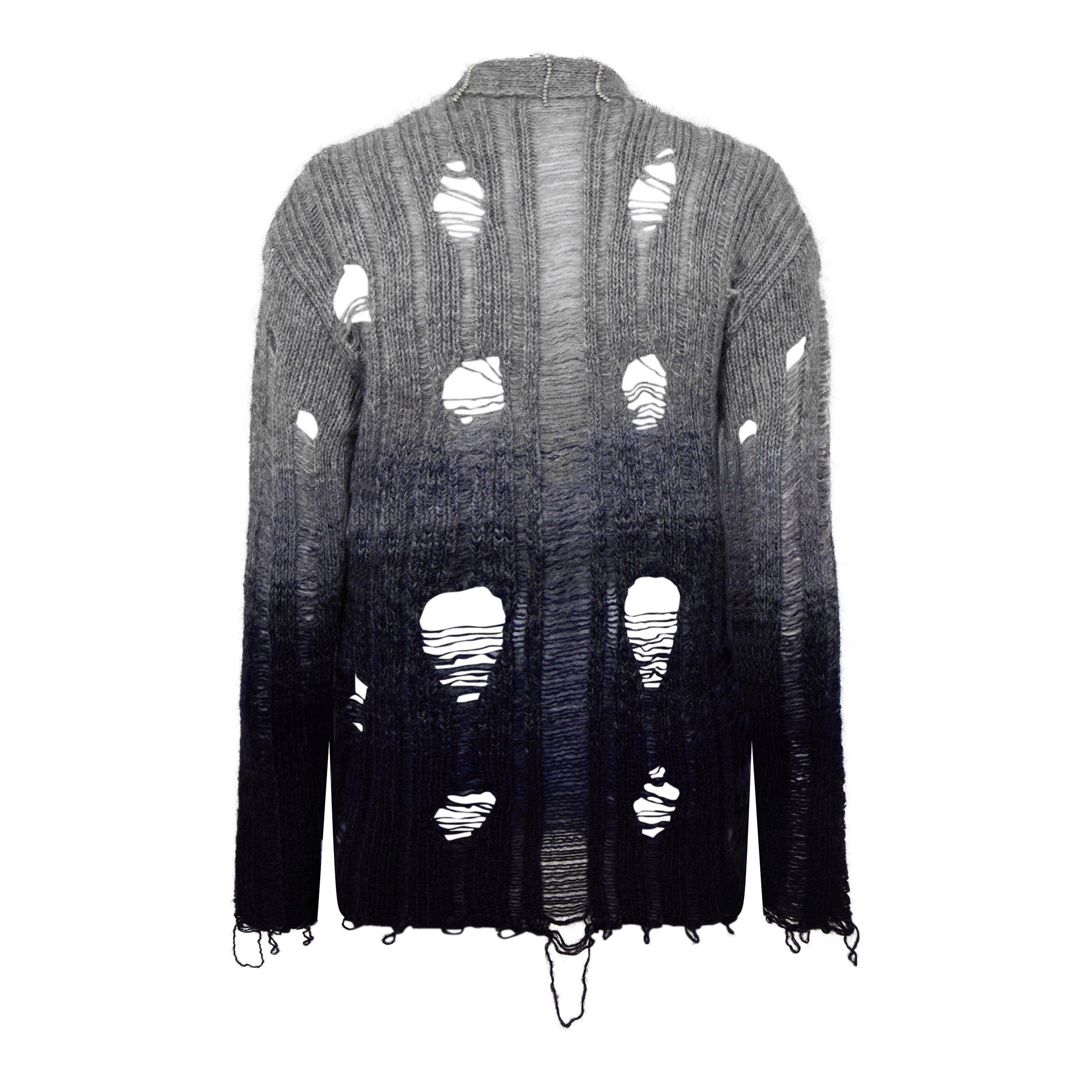 Grey - Off White - Men's Punk Degradé Mohair Long Sleeve V-Neck Cardigan - 1