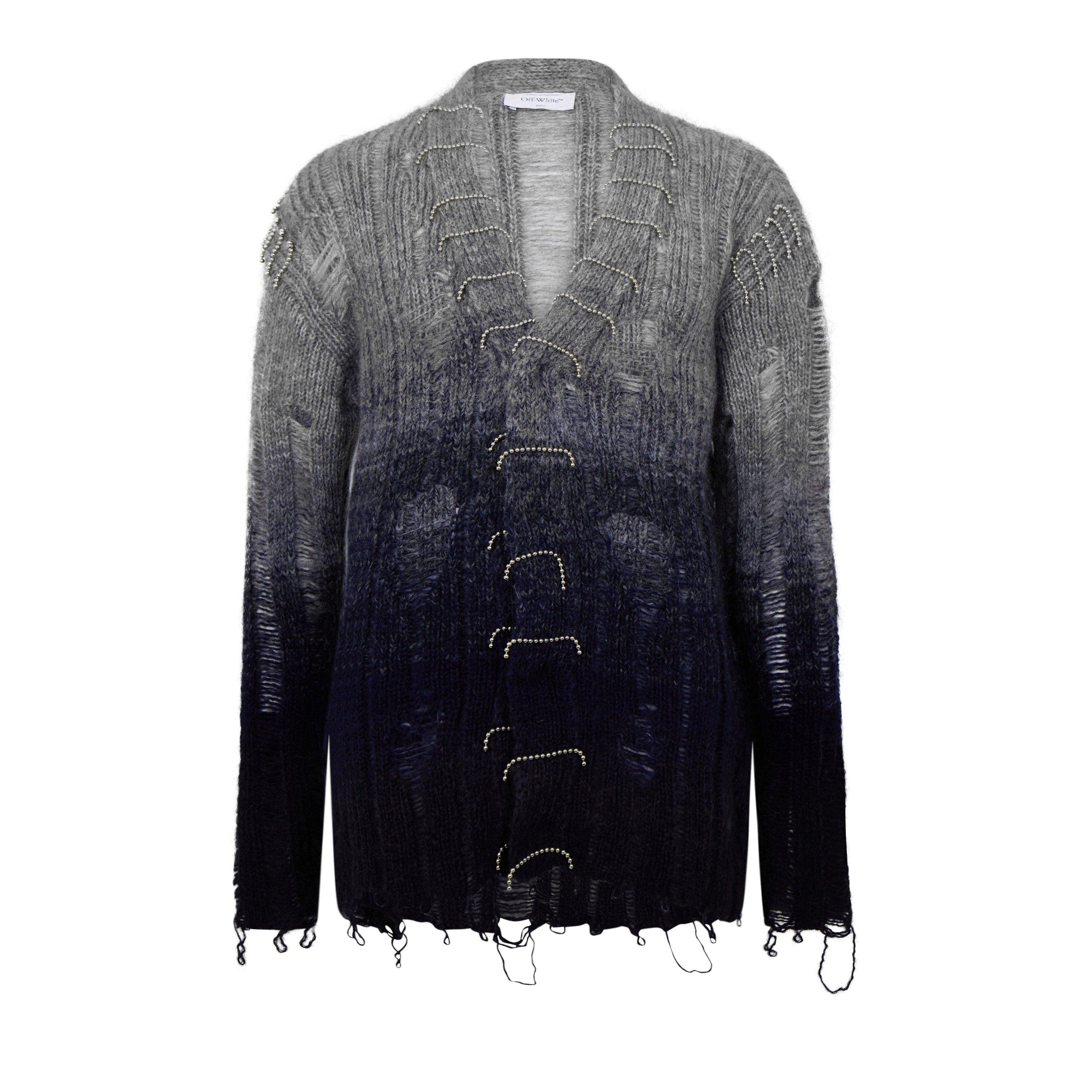 Grey - Off White - Men's Punk Degradé High-Quality Mohair Blend Cardigan - 2