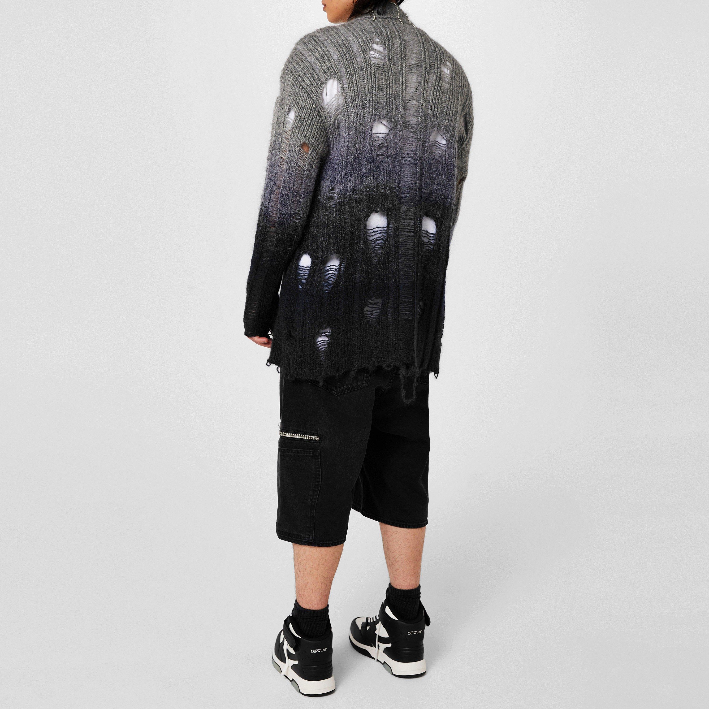 Grey - Off White - Men's Punk Degradé High-Quality Mohair Blend Cardigan - 4