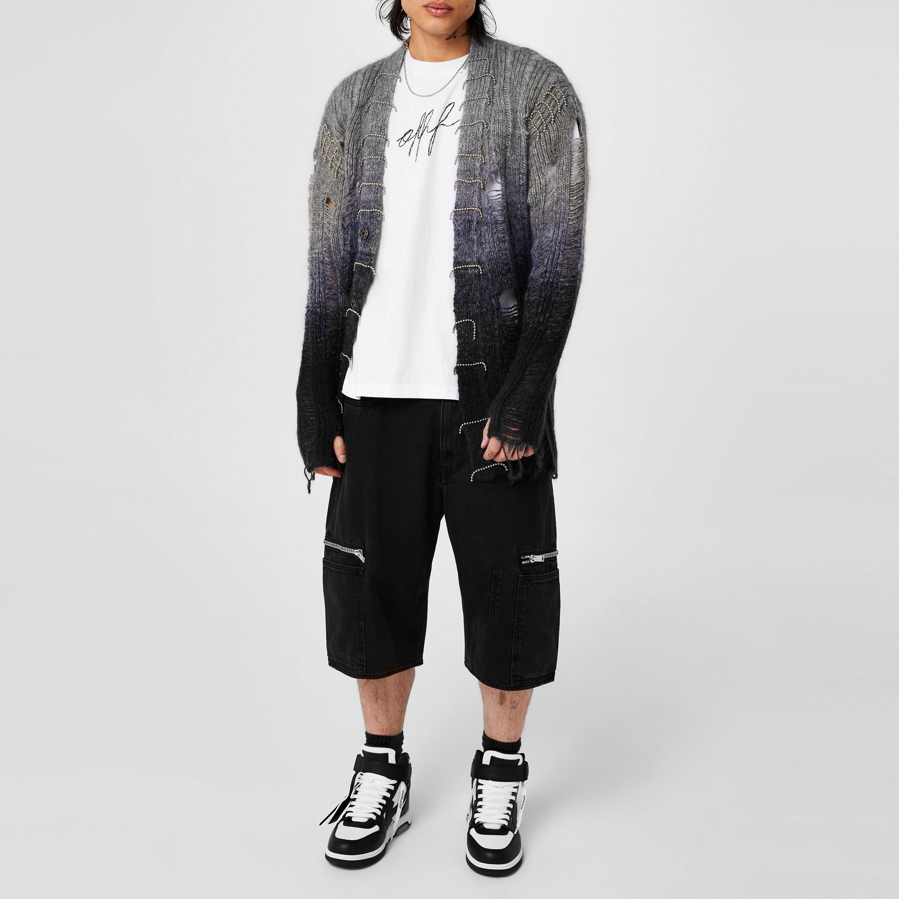 Grey - Off White - Men's Punk Degradé High-Quality Mohair Blend Cardigan - 5