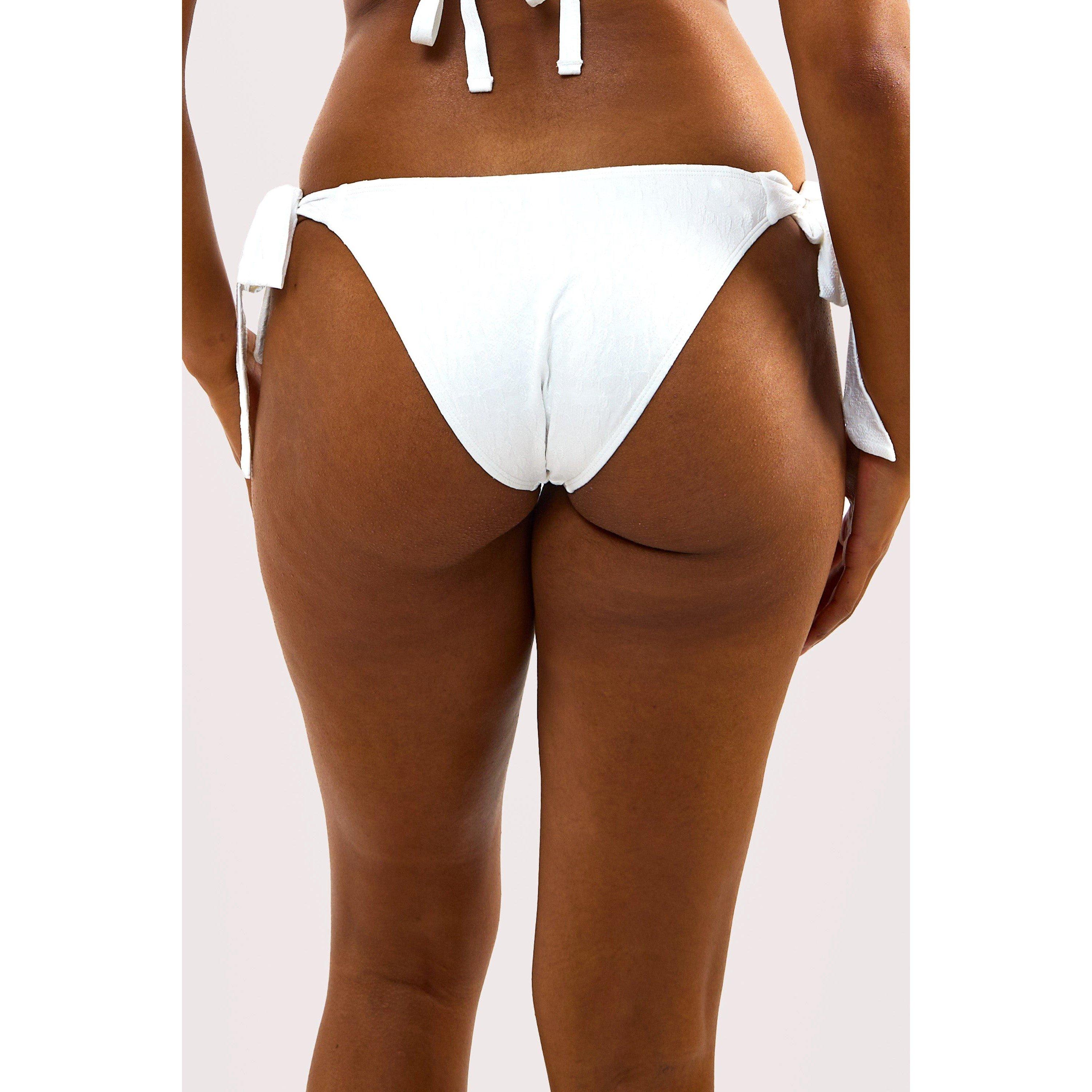 White - Peek and Beau - Mix & Match White Textured Tie Side Bikini Bottom - 2