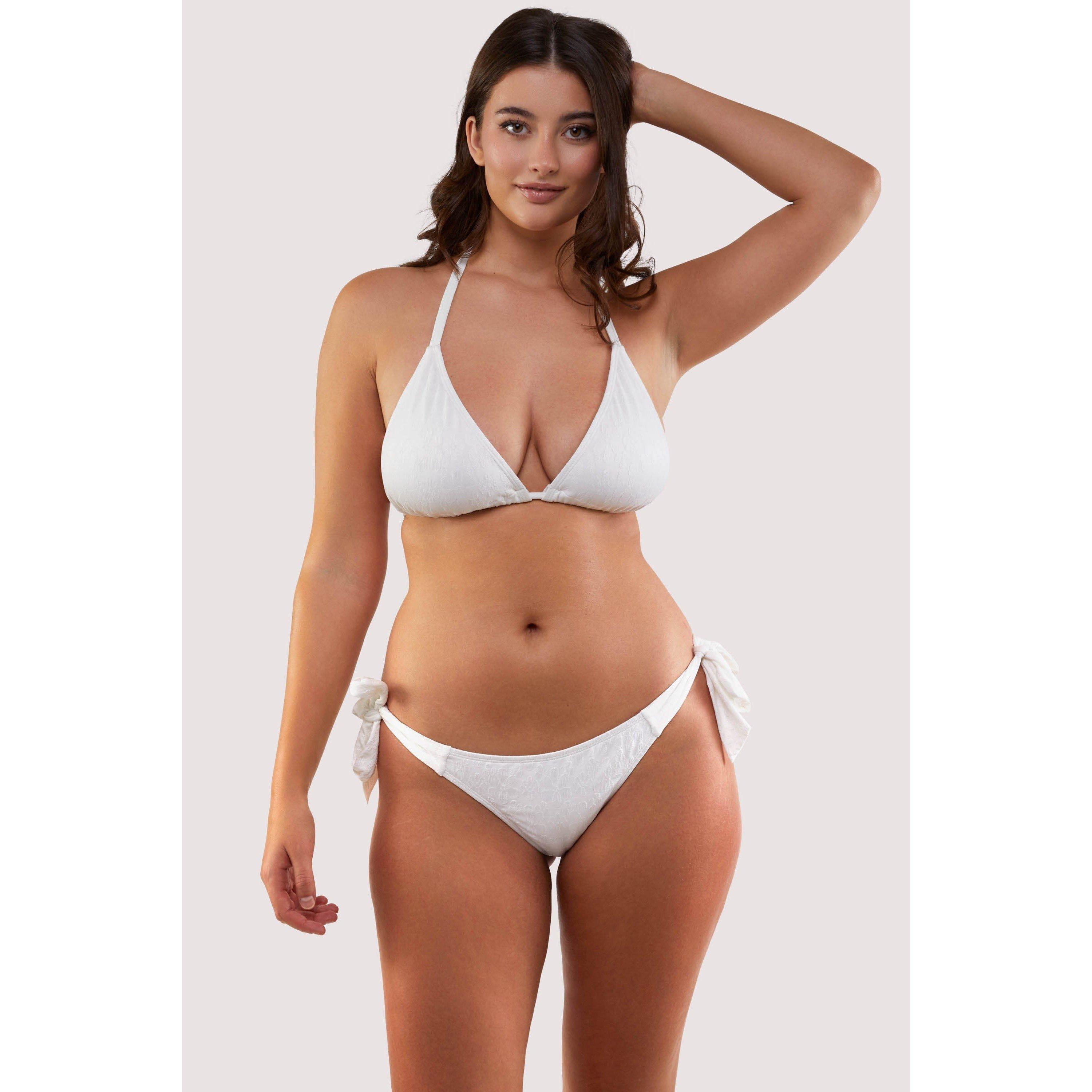 White - Peek and Beau - Mix & Match White Textured Tie Side Bikini Bottom - 6