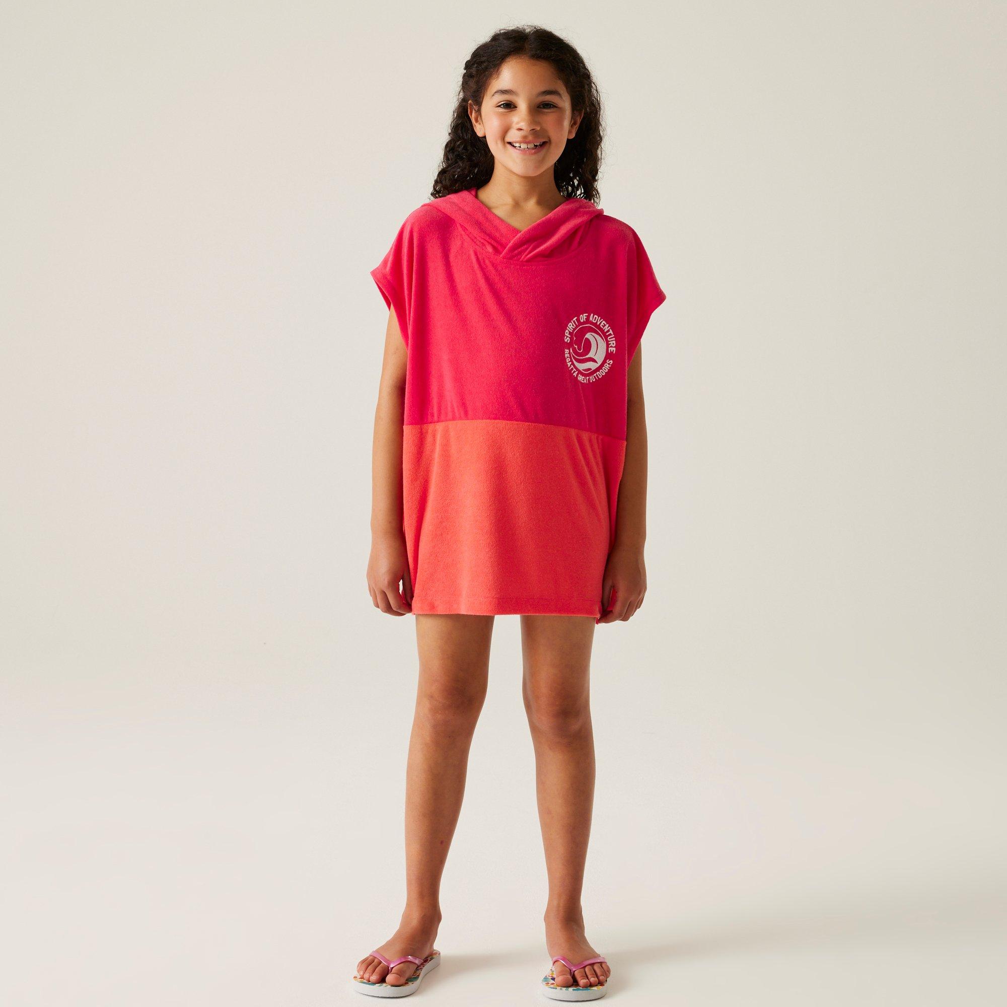 Pop/Peach Bloom - Regatta - Unisex Kids' Towel Robe II Soft Towelling Hooded Waterproof Robe - 3