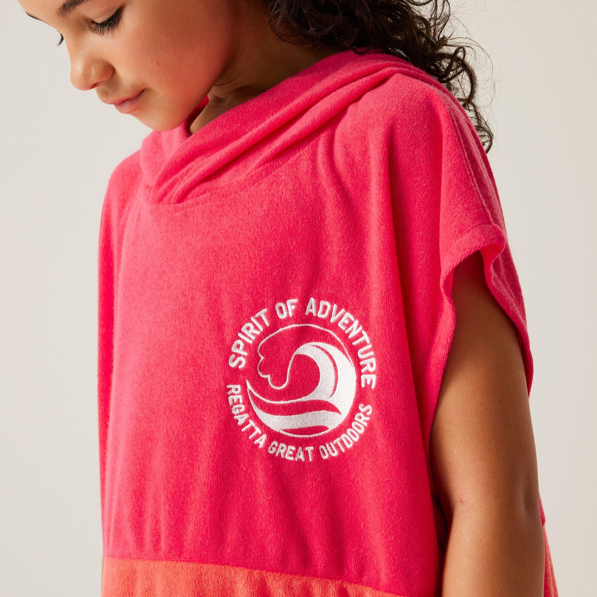 Pop/Peach Bloom - Regatta - Unisex Kids' Towel Robe II Soft Towelling Hooded Waterproof Robe - 4