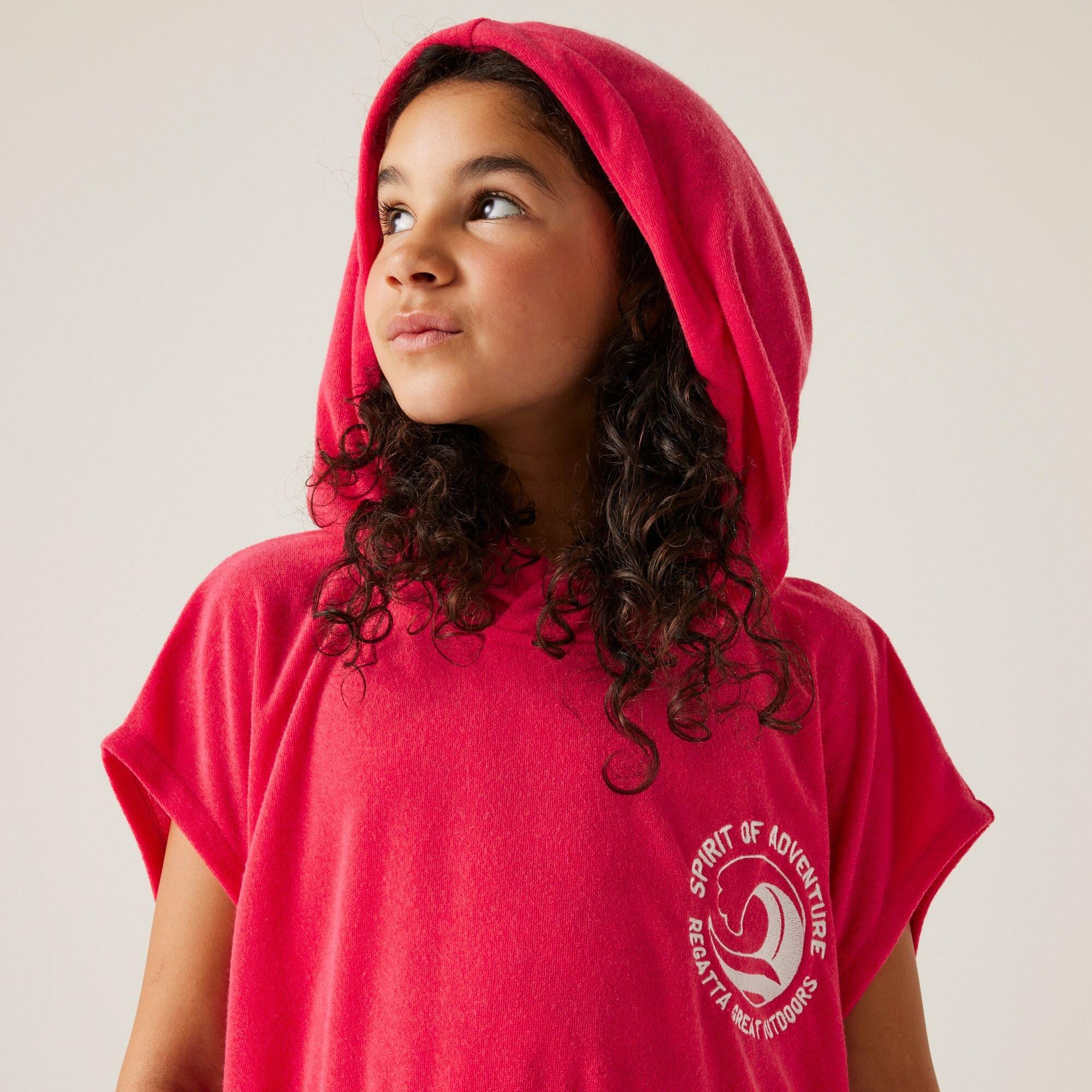 Pop/Peach Bloom - Regatta - Unisex Kids' Towel Robe II Soft Towelling Hooded Waterproof Robe - 5