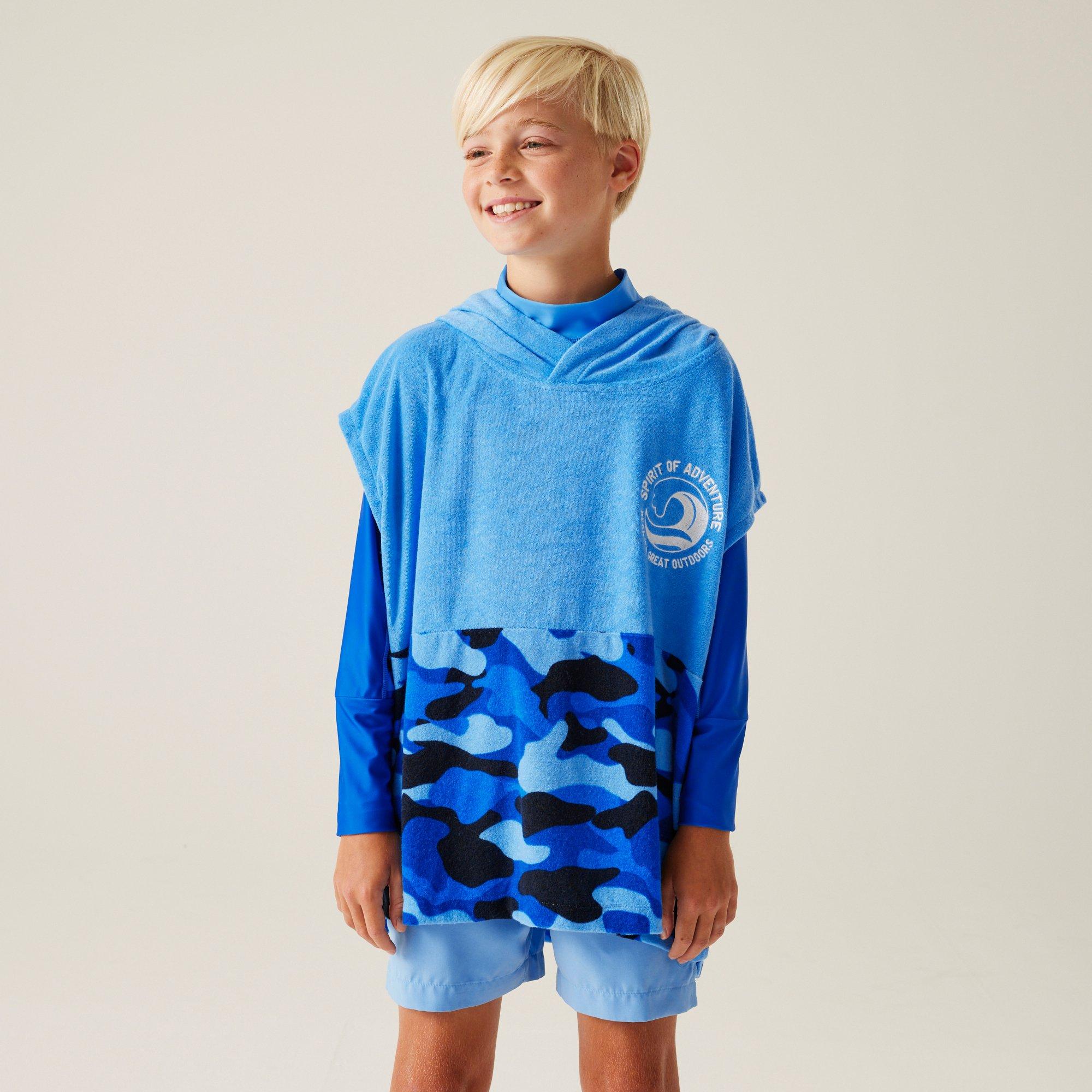 Regatta  Kids ' Towel Robe Ii Soft Towelling Hooded Waterproof Robe - Elysium Blue/Bl - 3-5 Years