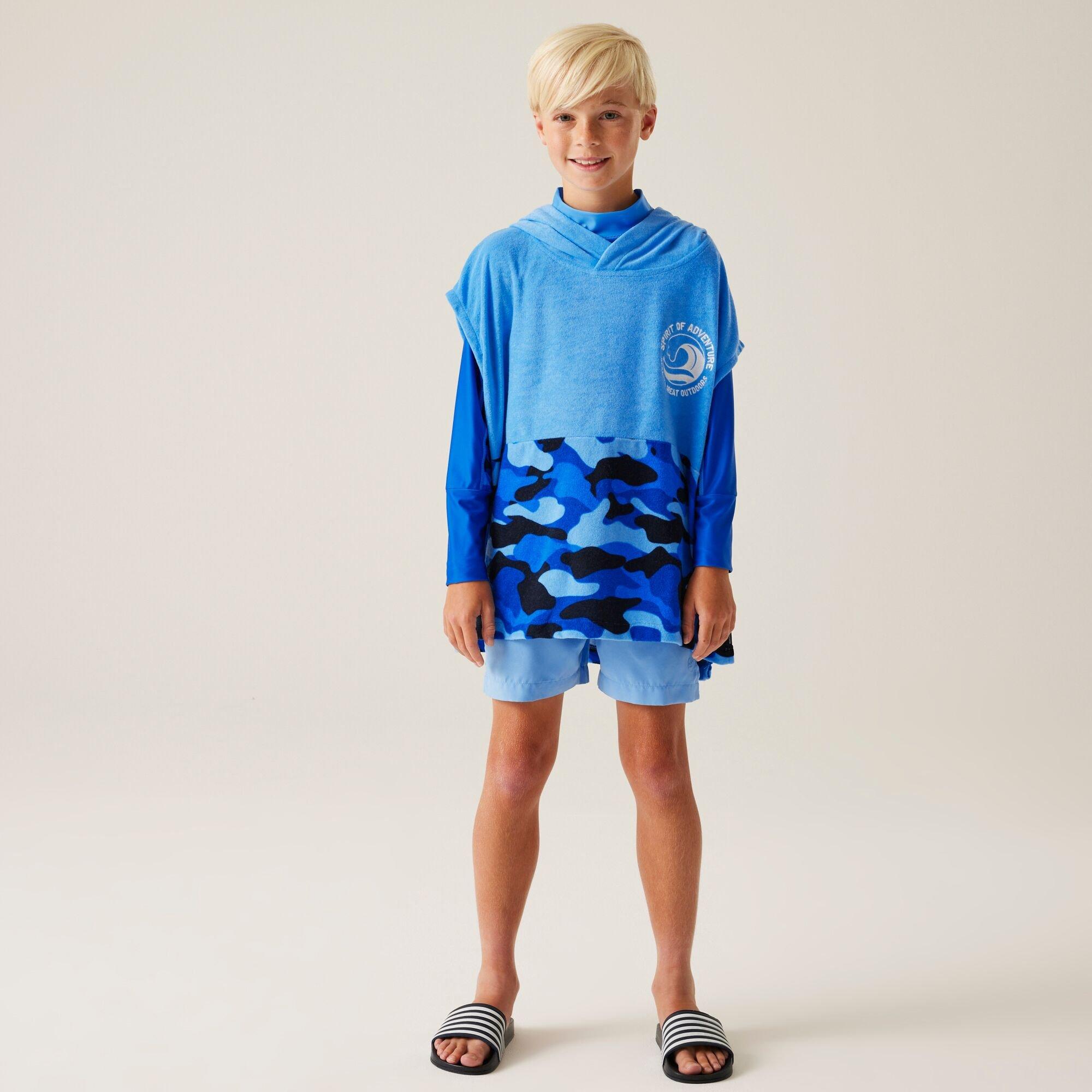 Elysium Blue/Bl - Regatta - Unisex Kids' Towel Robe II Soft Towelling Hooded Waterproof Robe - 3