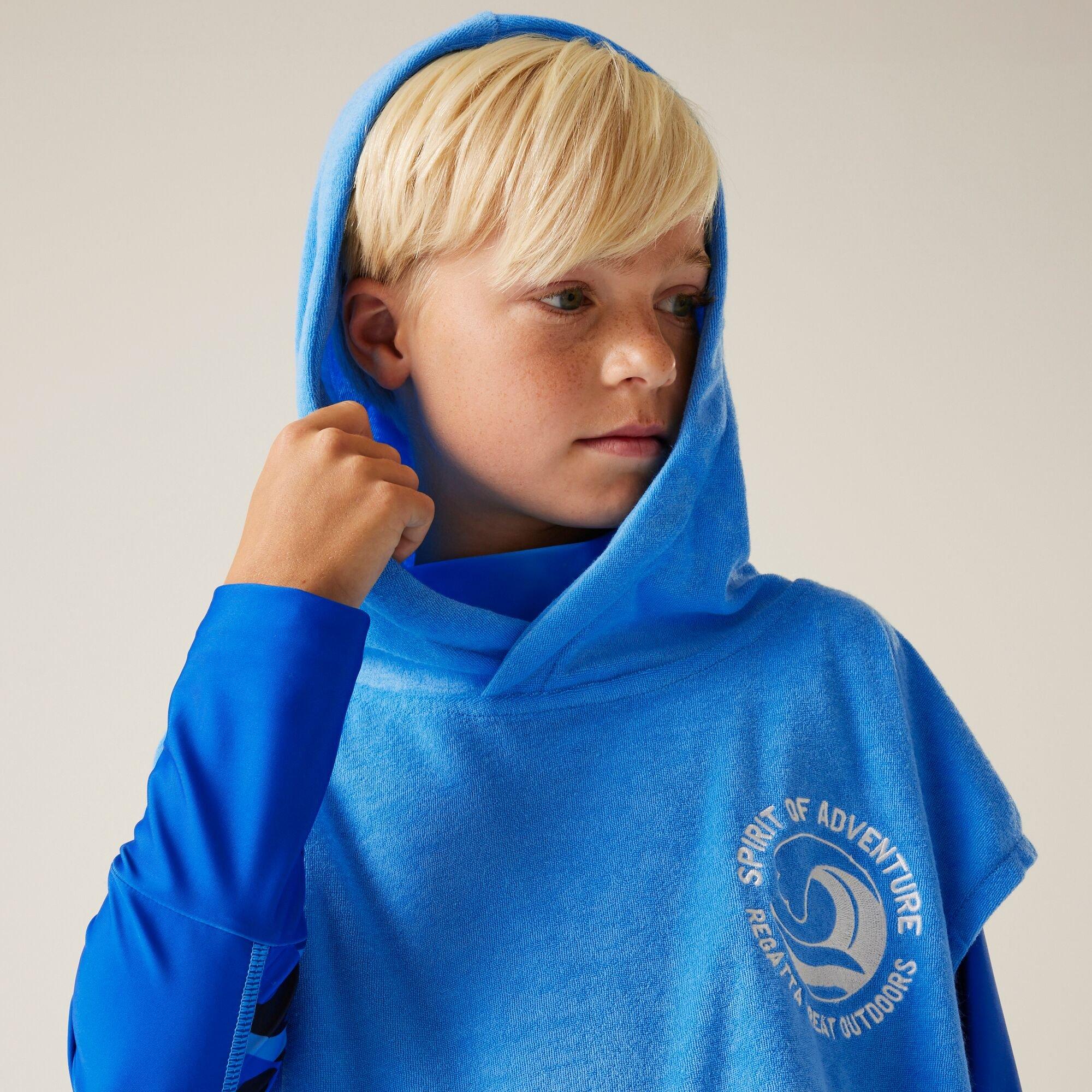 Elysium Blue/Bl - Regatta - Unisex Kids' Towel Robe II Soft Towelling Hooded Waterproof Robe - 5
